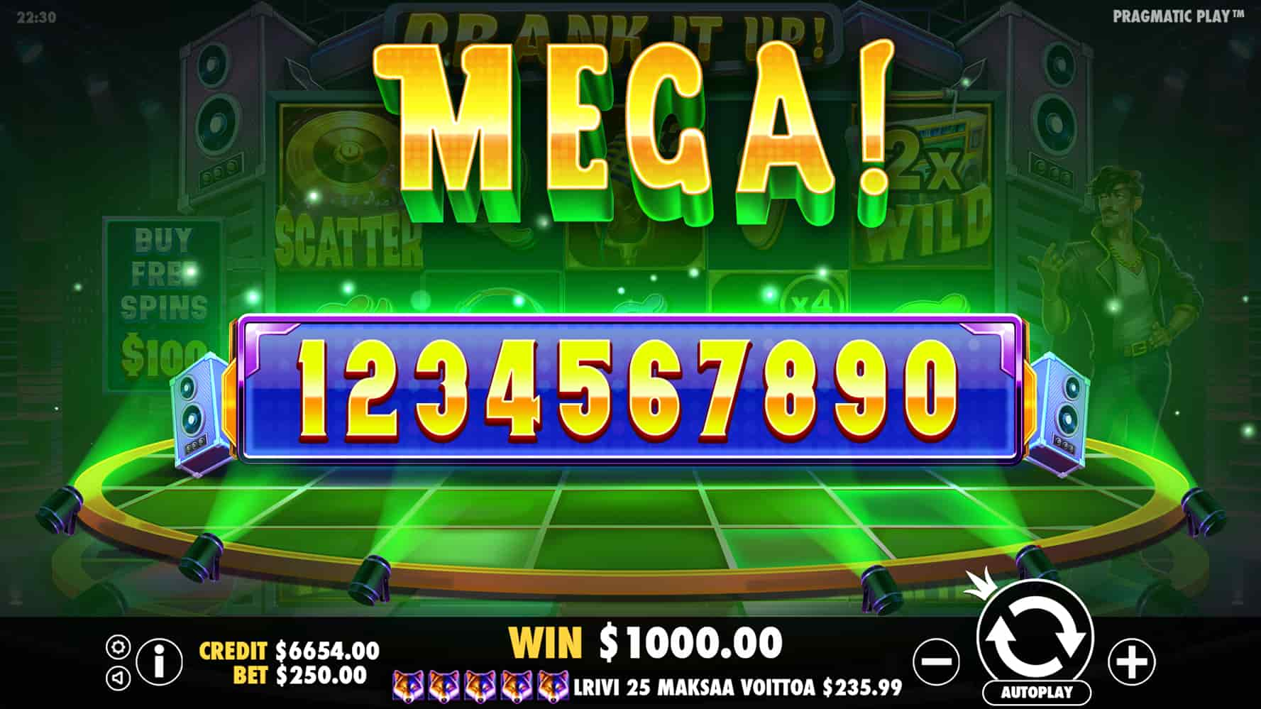 Mega Win Screen - Crank It Up slot game