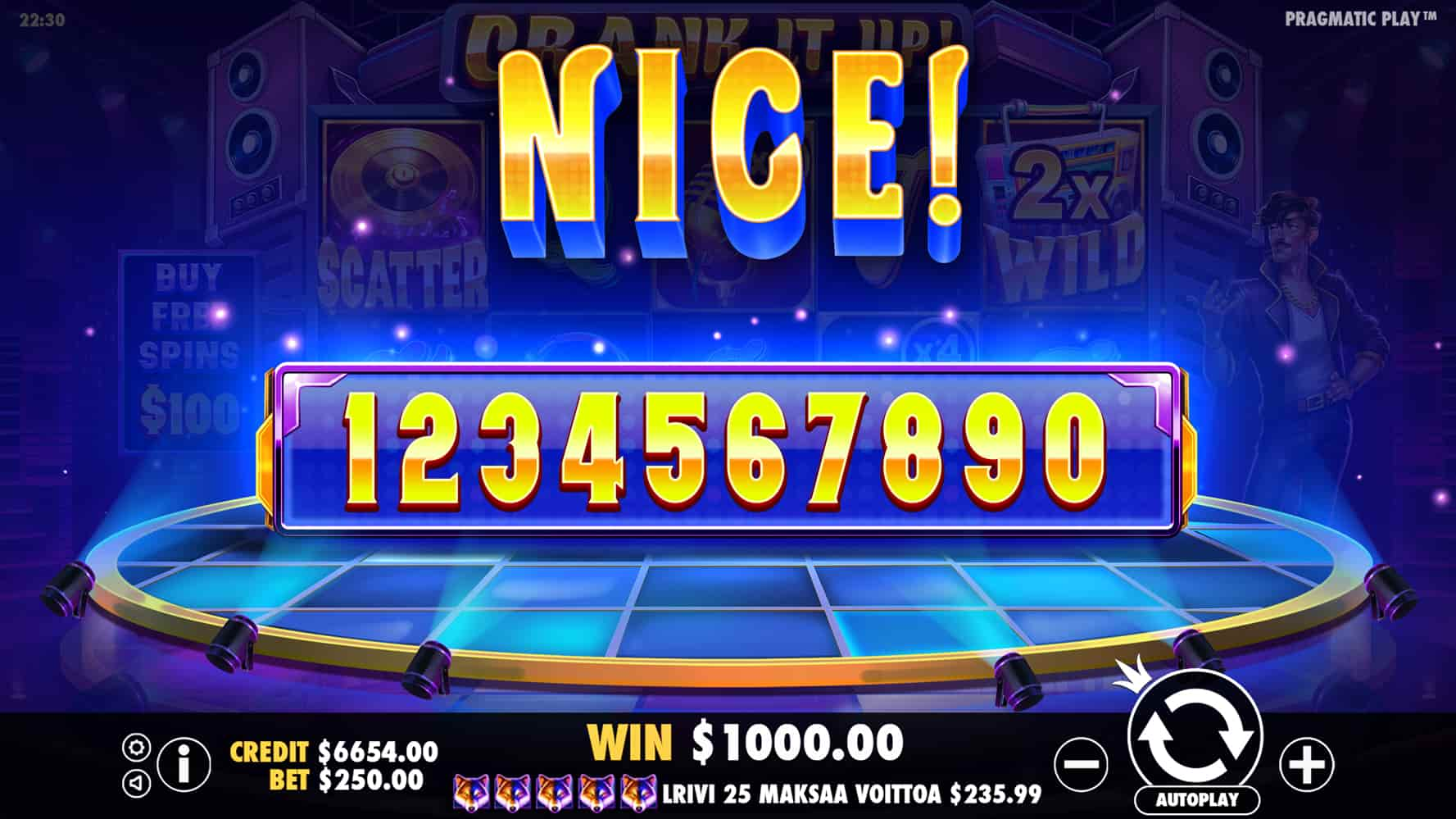 Nice Win Screen - Crank It Up slot game