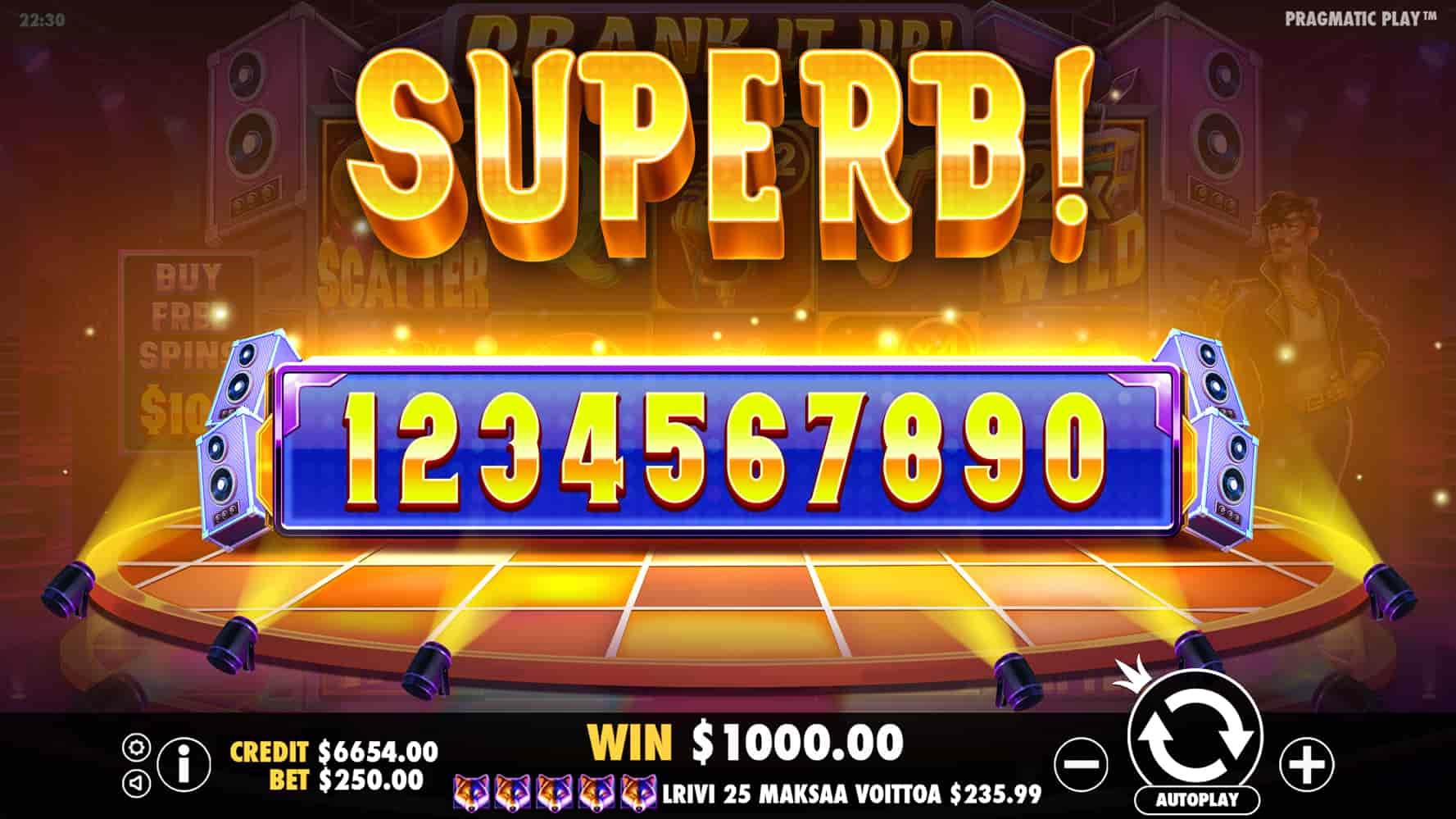 Superb Win Screen - Crank It Up slot game