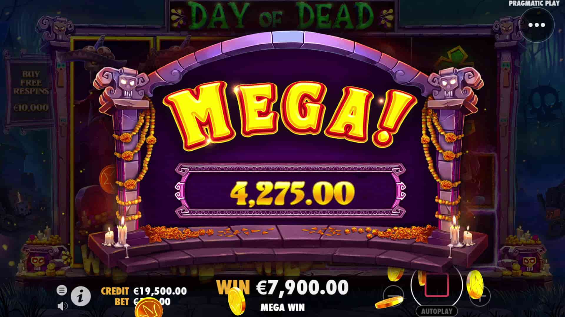 Mega Win Screen - Day of Dead slot game