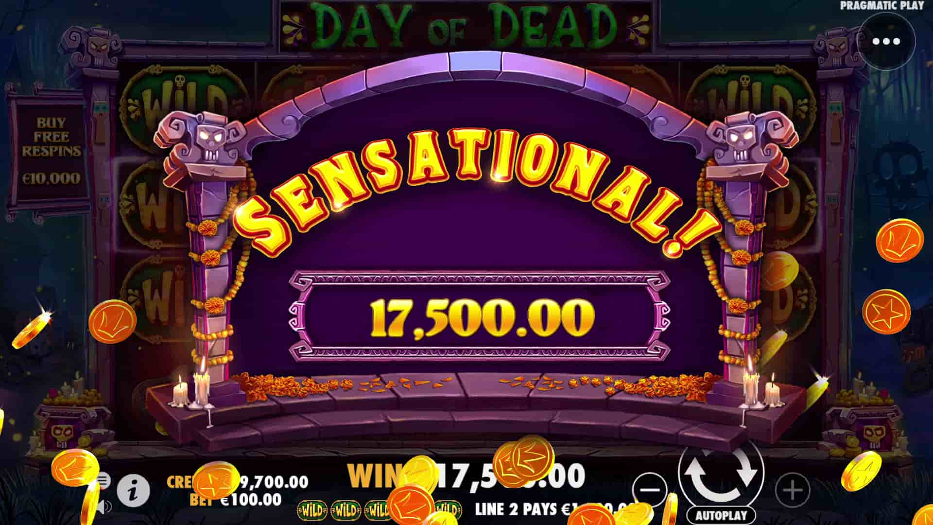 Sensational Win Screen - Day of Dead slot game