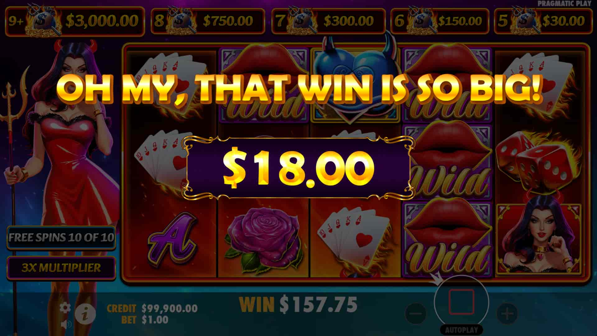 One of the Nice Win Screens - Devilicious slot game