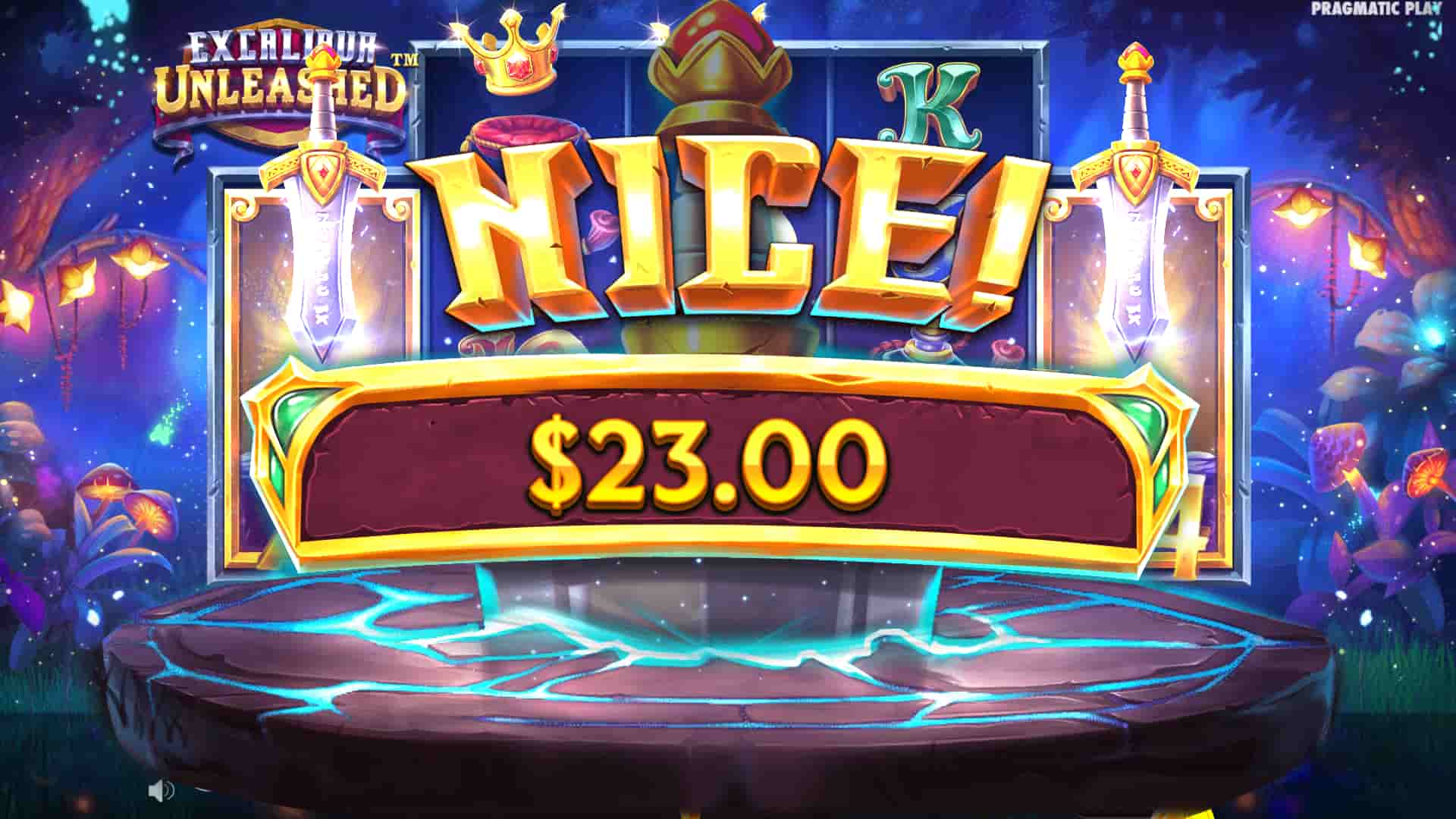 Nice Win Screen - Excalibur Unleashed slot game