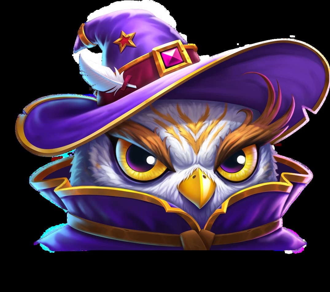 Owl Wizard, one of the characters of the Excalibur Unleashed slot game