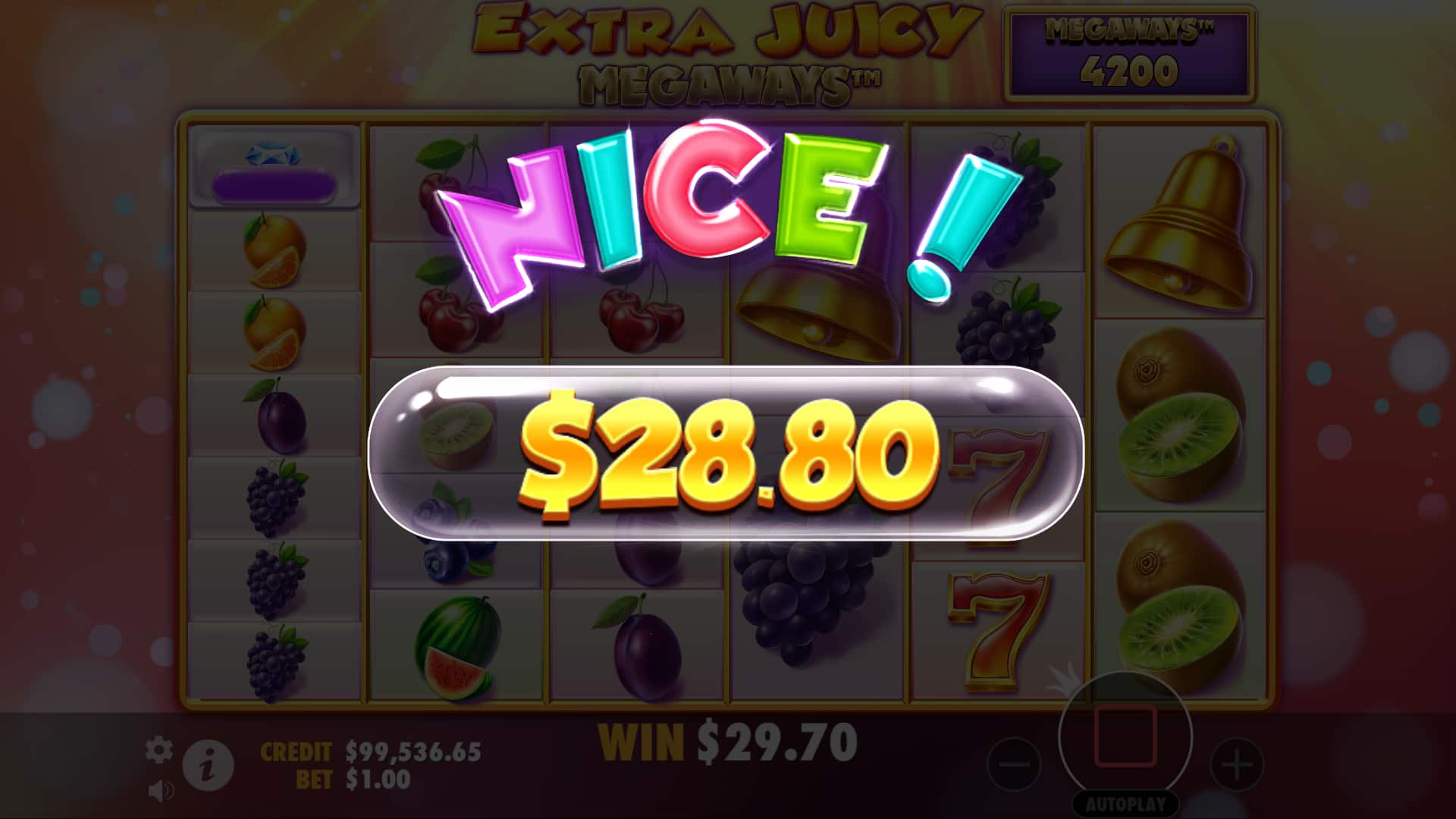 Nice Win Screen - Extra Juicy Megaways slot game