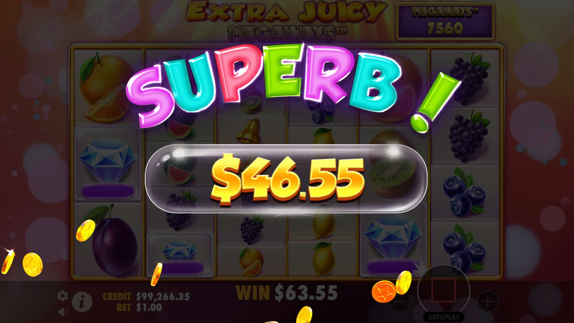 Superb Win Screen - Extra Juicy Megaways slot game