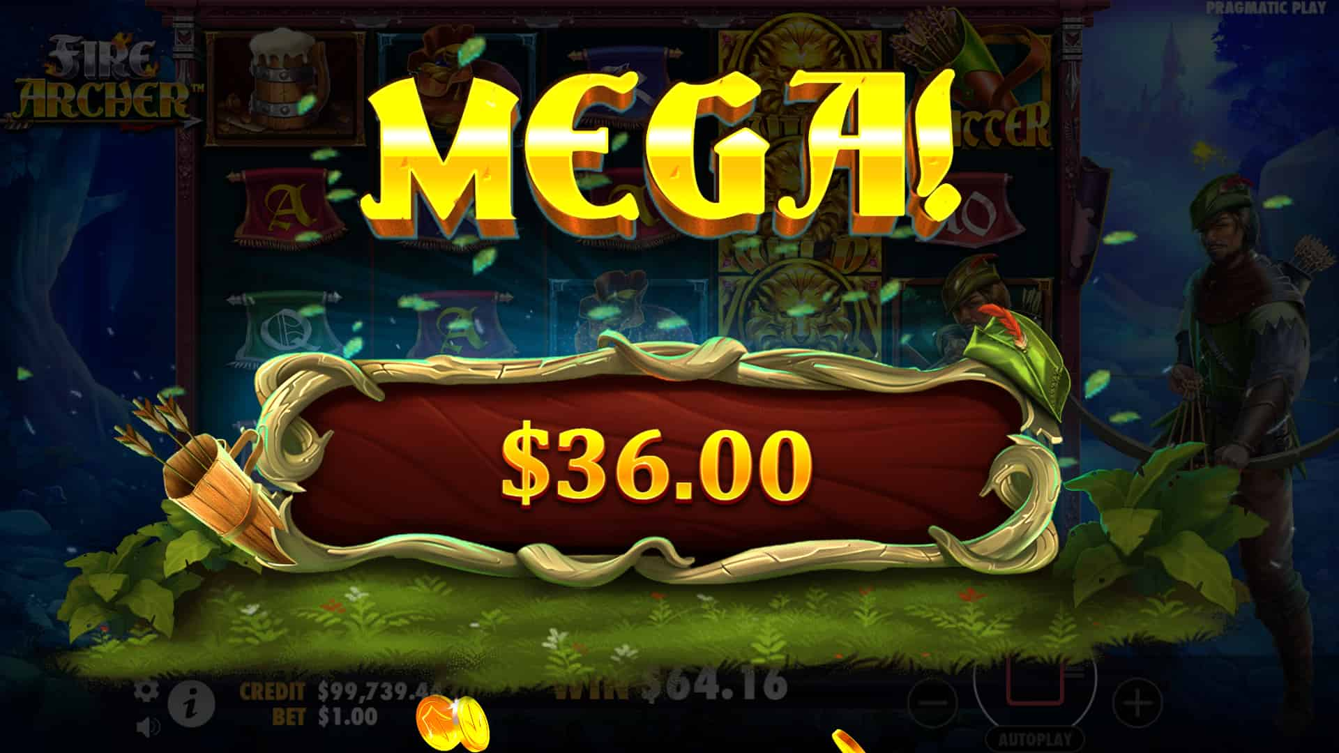 Mega Win Screen - Fire Archer slot game