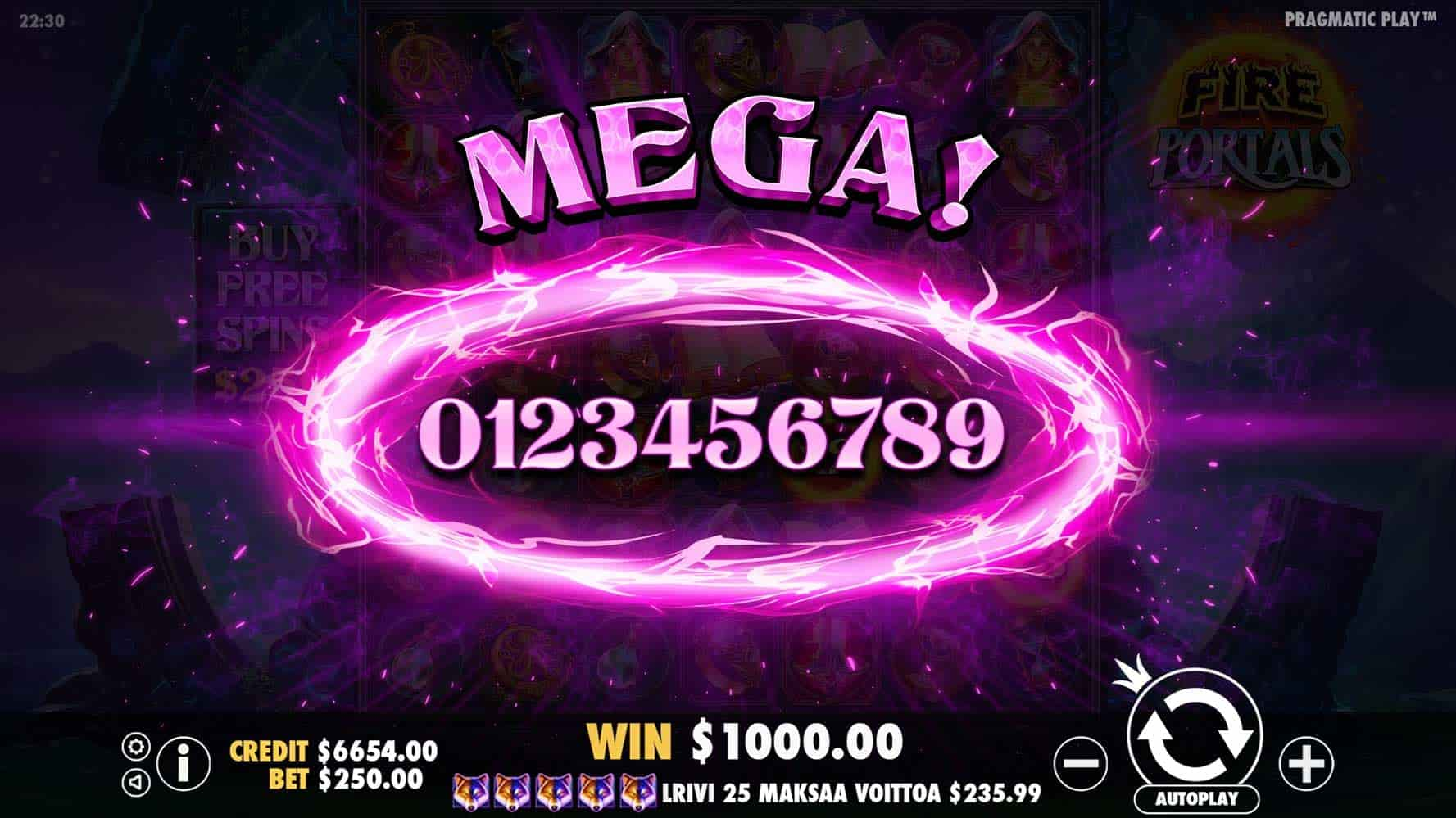 Mega Win Screen - Fire Portals slot game