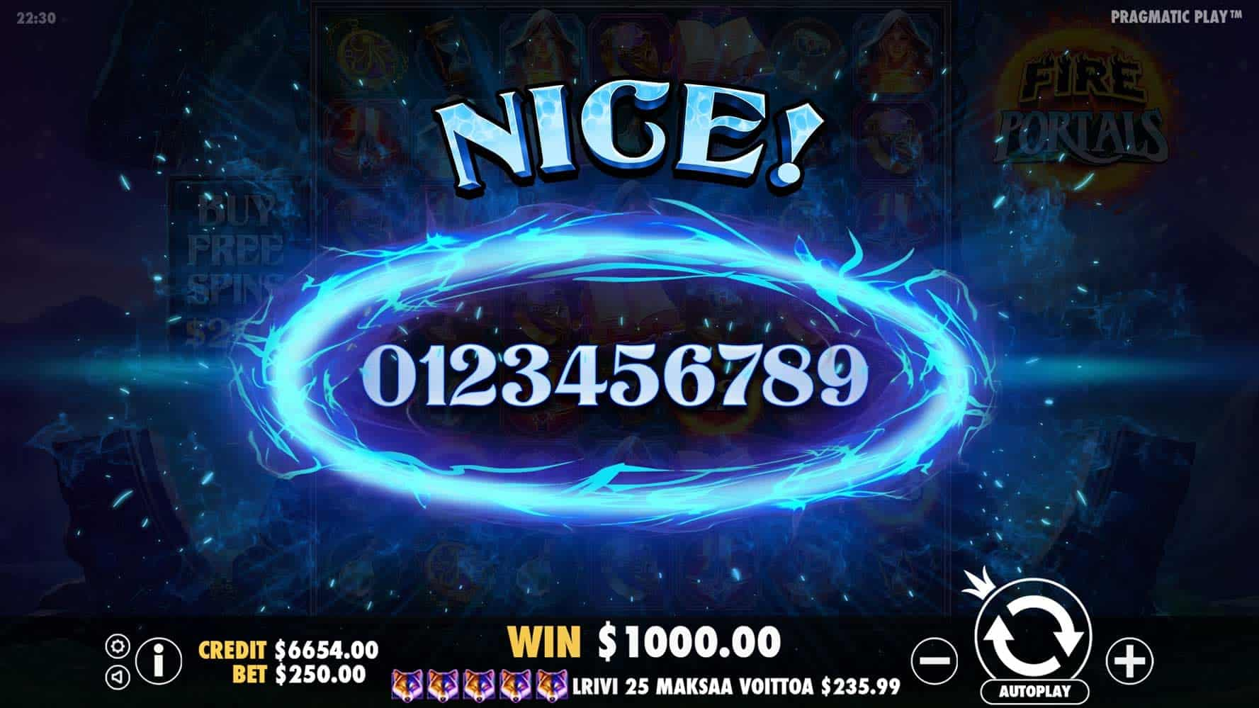 Nice Win Screen - Fire Portals slot game