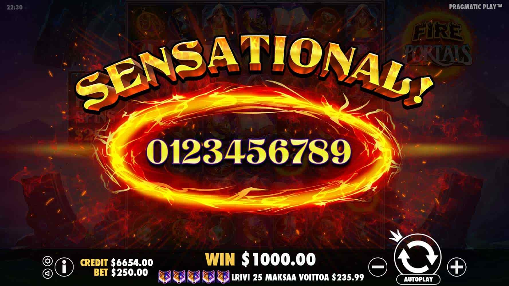 Sensational Win Screen - Fire Portals slot game