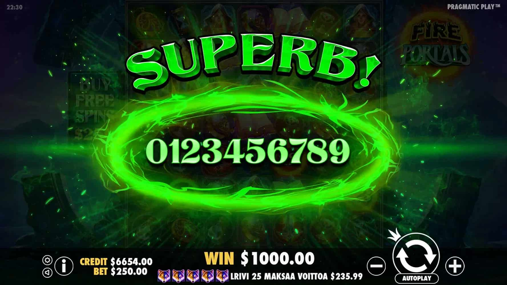 Superb Win Screen - Fire Portals slot game