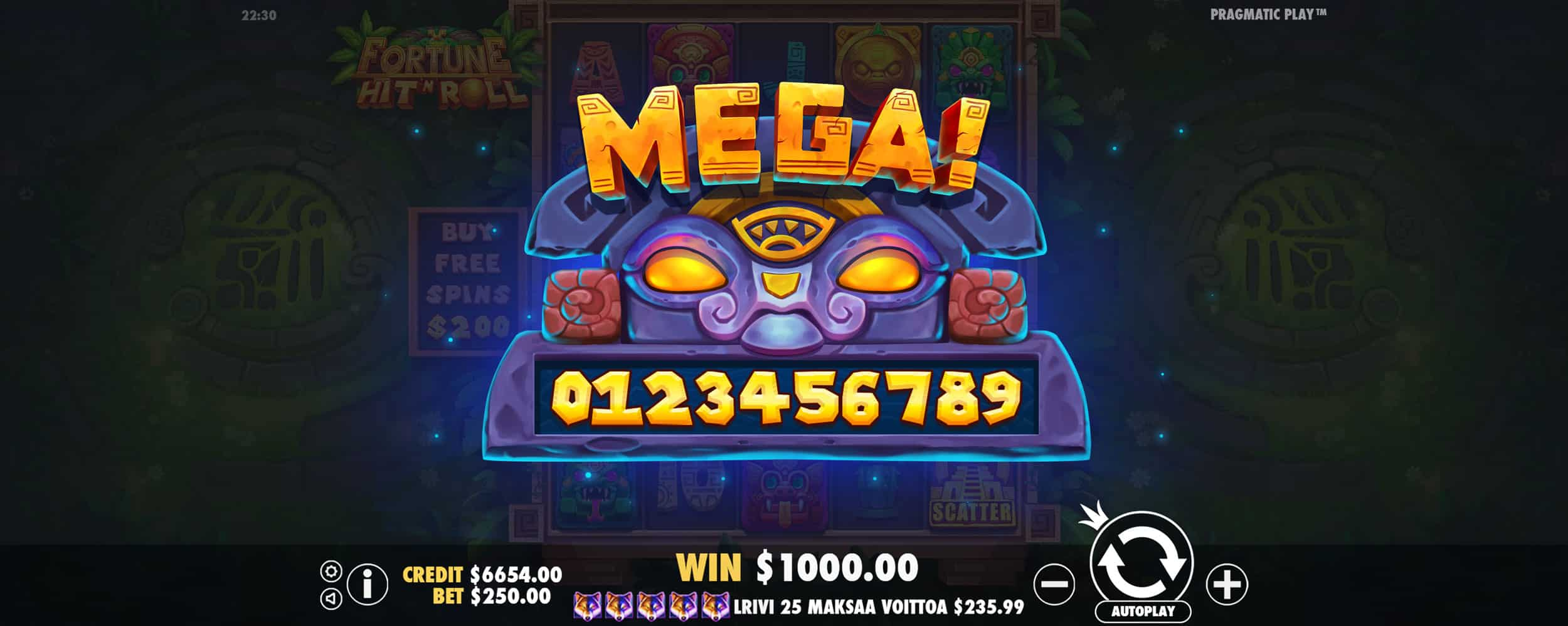 Mega Win Screen - Fortune Hit’n Roll slot game