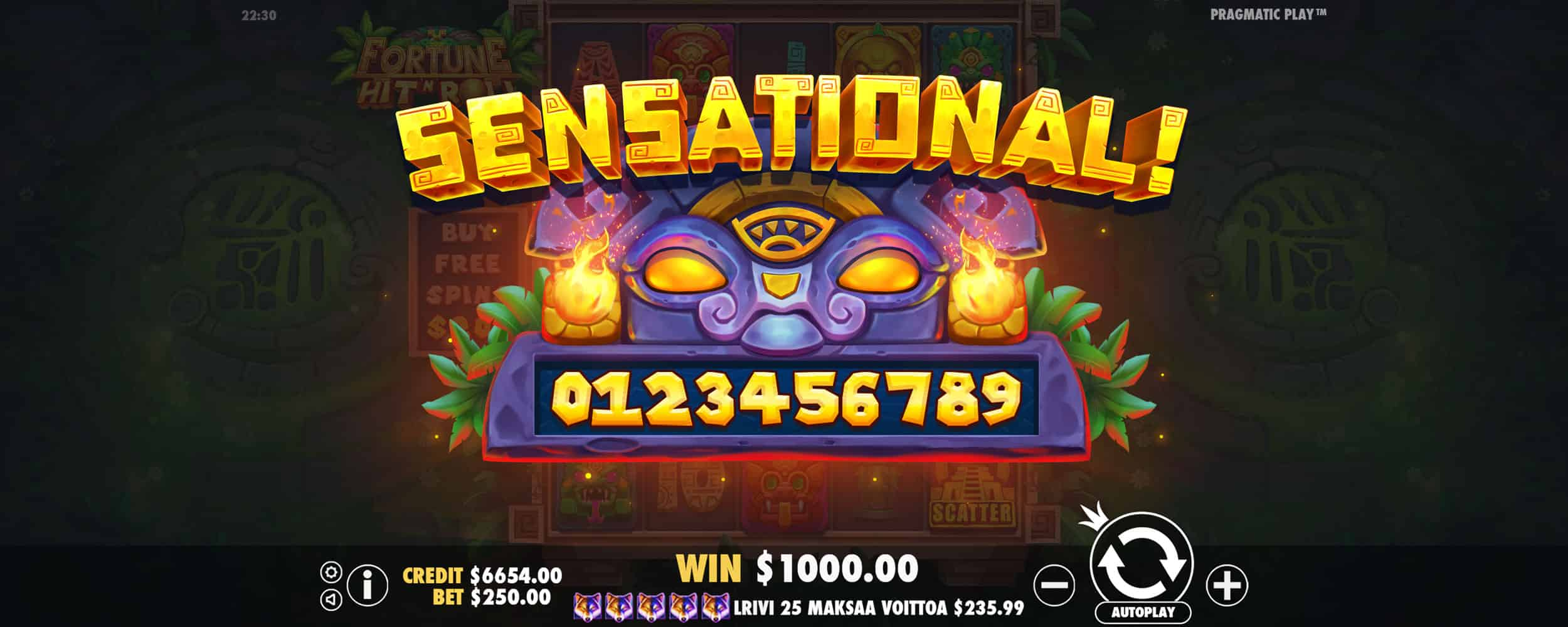 Sensational Win Screen - Fortune Hit’n Roll slot game