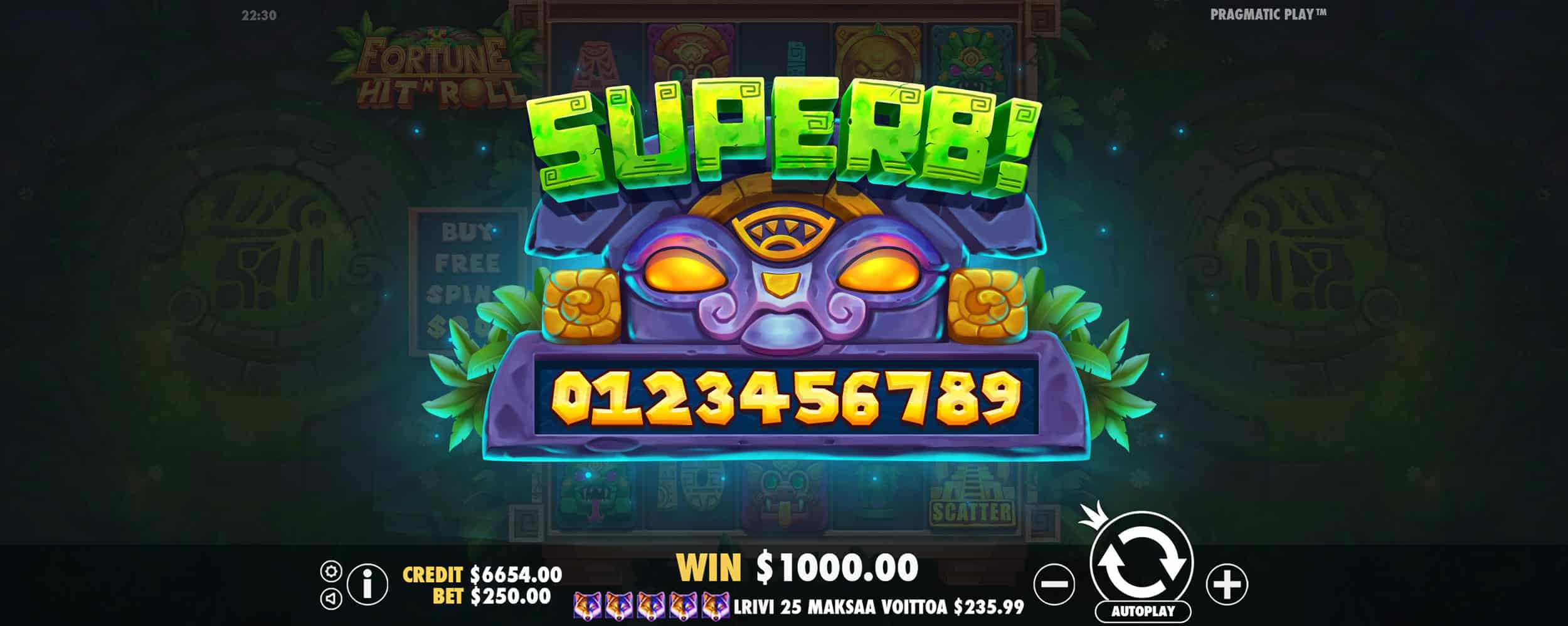 Superb Win Screen - Fortune Hit’n Roll slot game