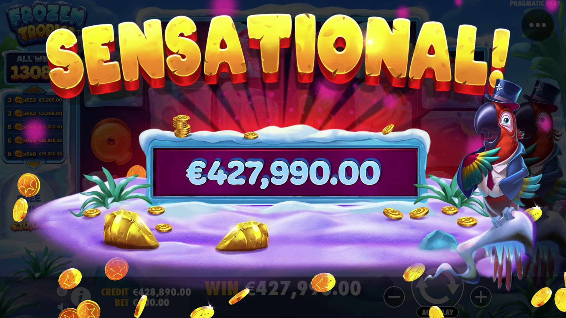 The Big Win screen - Frozen Tropics slot game