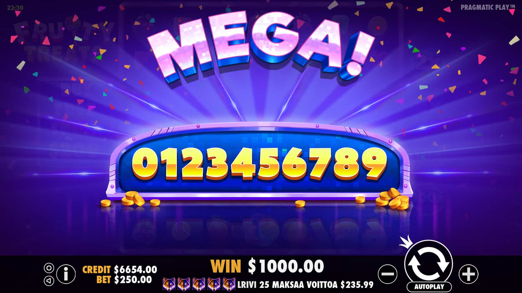 Mega Win Screen - Fruity Treats slot game