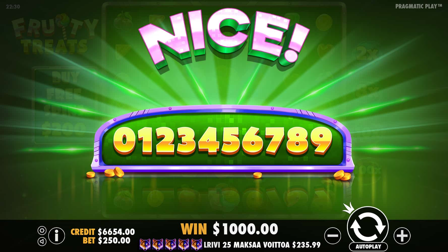 Nice Win Screen - Fruity Treats slot game