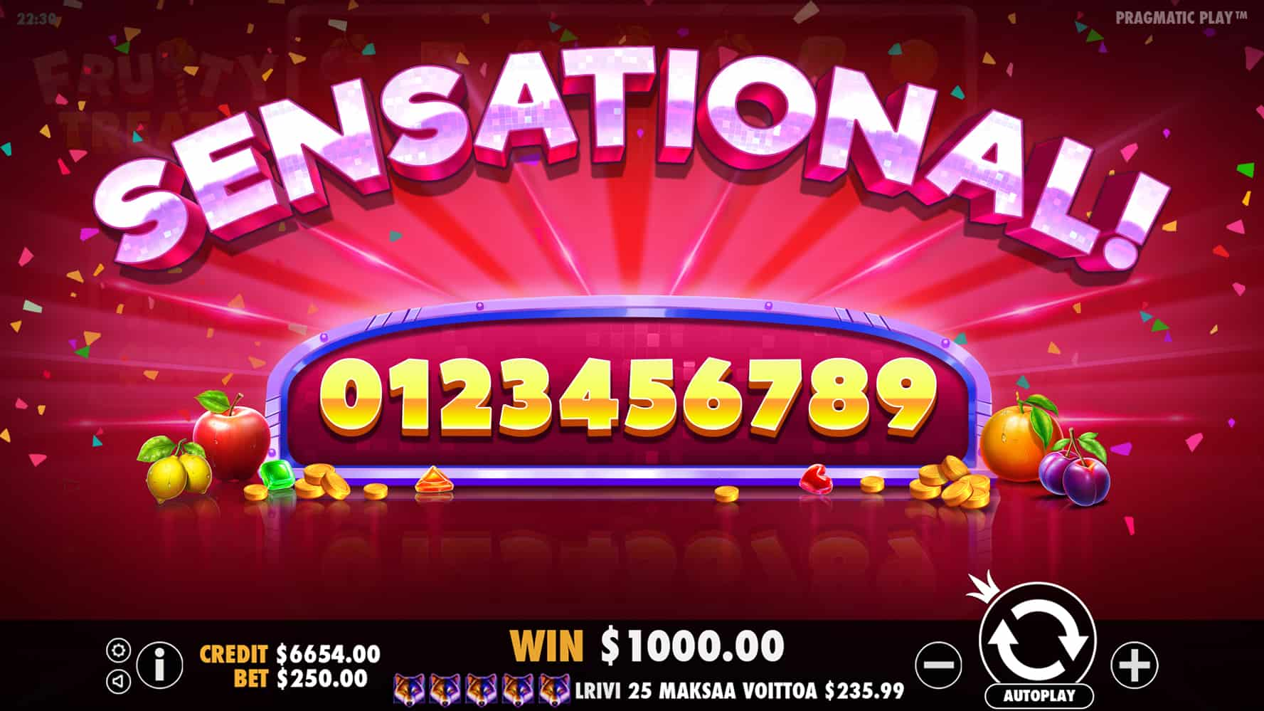 Sensational Win Screen - Fruity Treats slot game