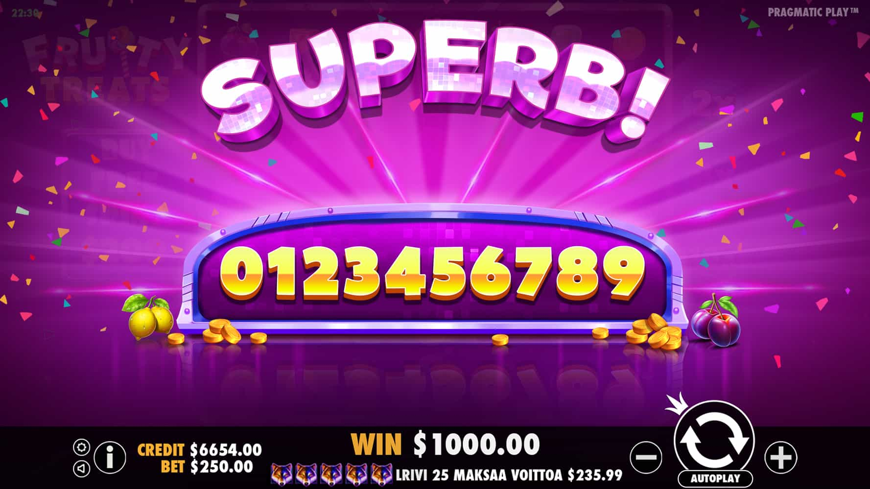 Superb Win Screen - Fruity Treats slot game