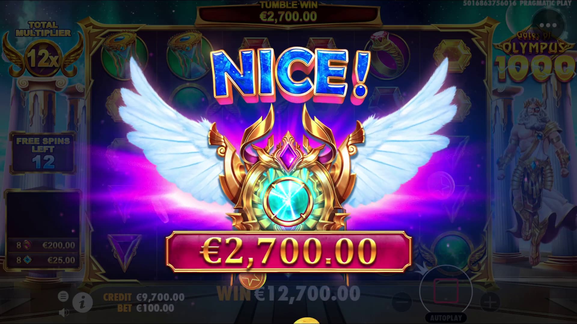 Nice Win Screen - Gates of Olympus 1000 slot game