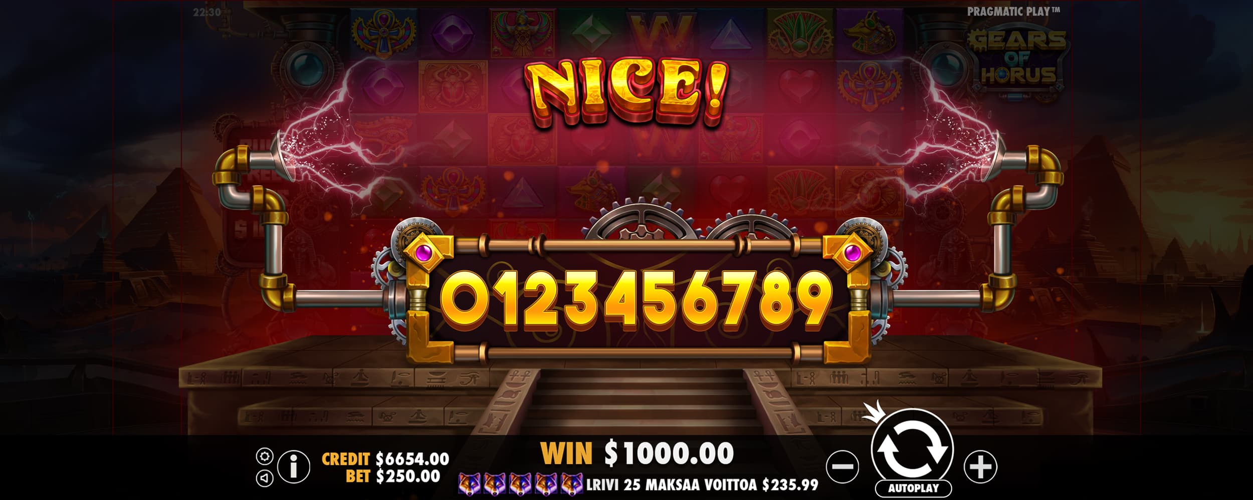 Nice Win Screen - Gears of Horus slot game