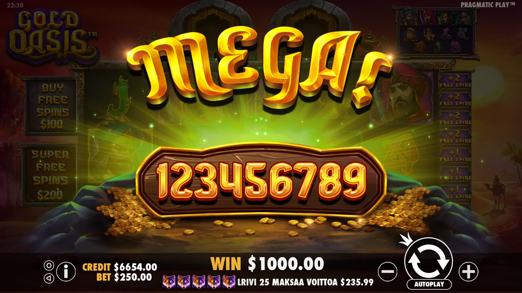 Big Win Screen - Gold Oasis slot game