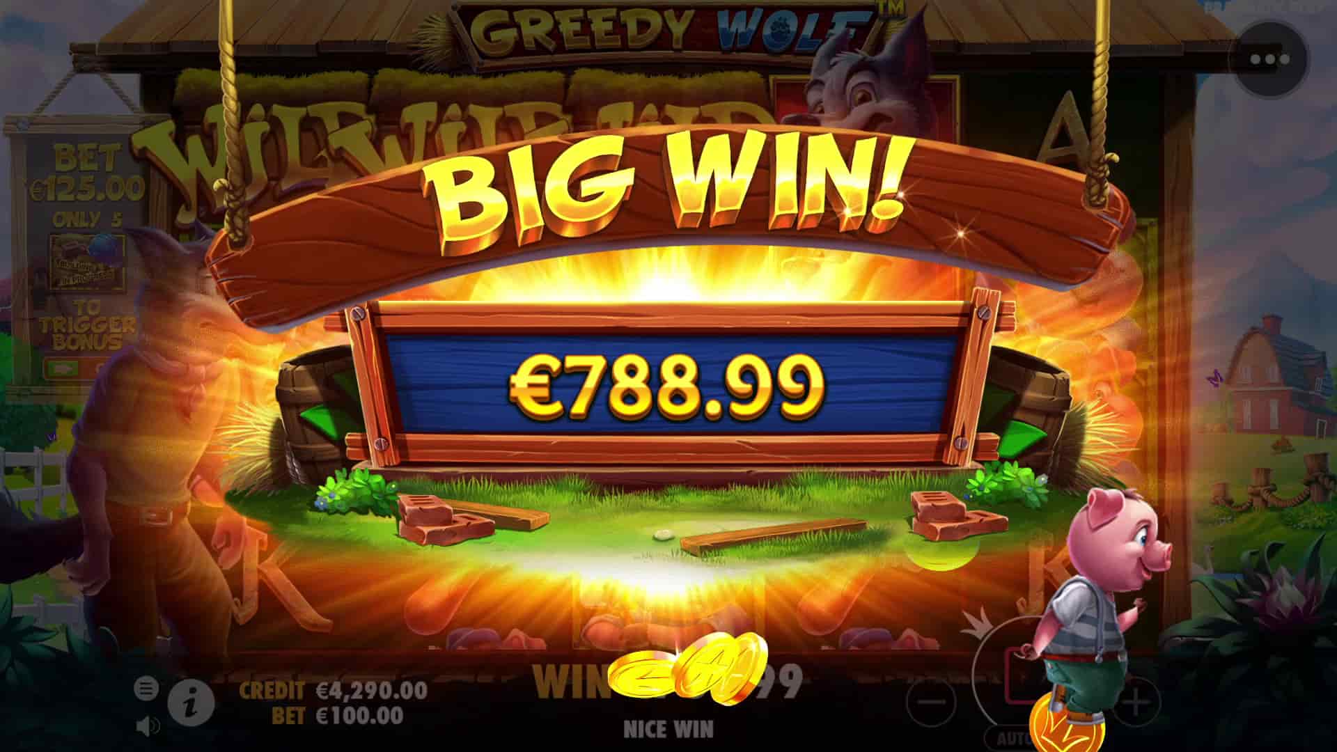 Big Win Screen - Greedy Wolf slot game