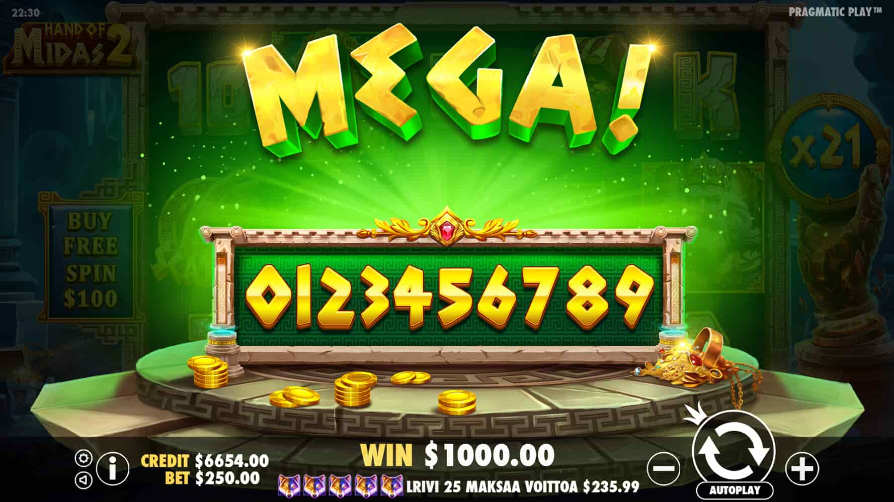 Mega Win Screen - Hand of Midas 2 slot game