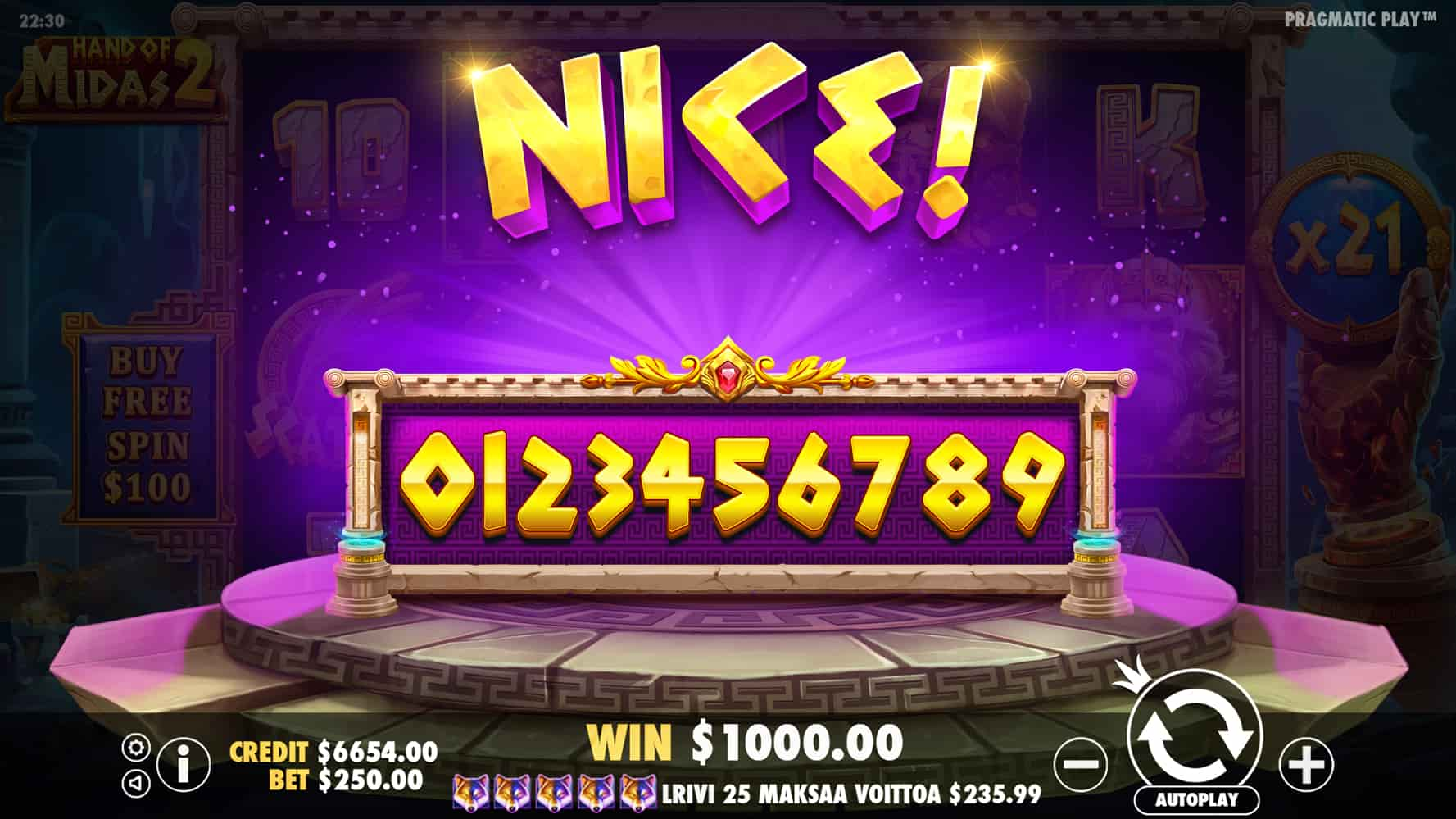 Nice Win Screen - Hand of Midas 2 slot game