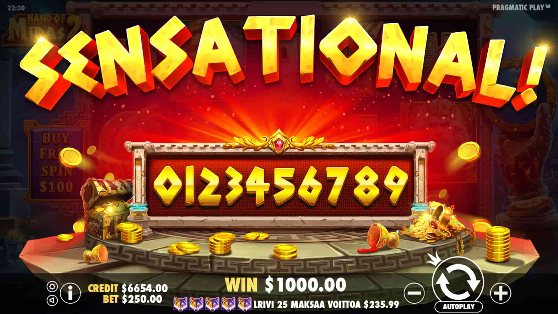 Sensational Win Screen - Hand of Midas 2 slot game