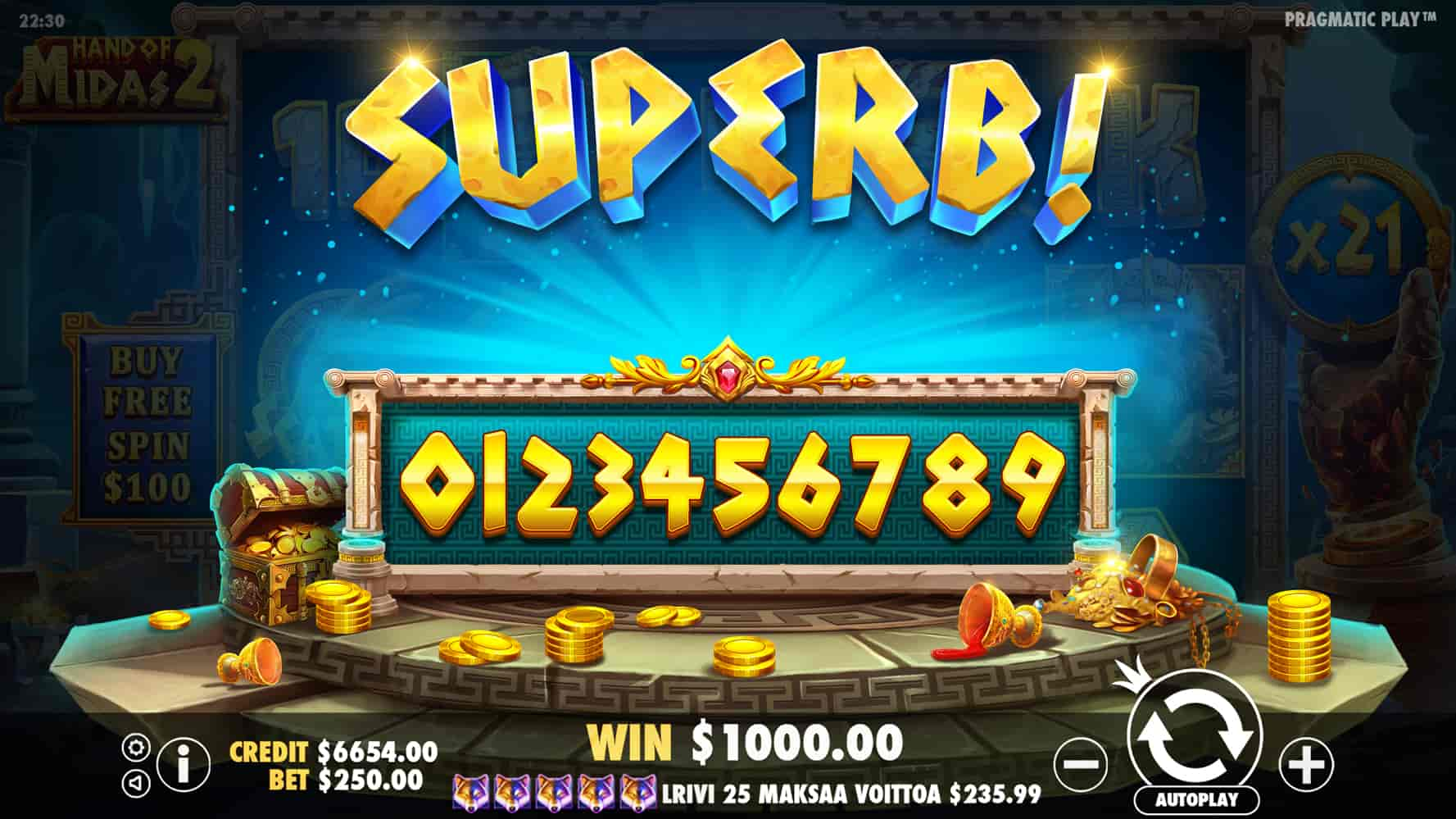 Superb Win Screen - Hand of Midas 2 slot game