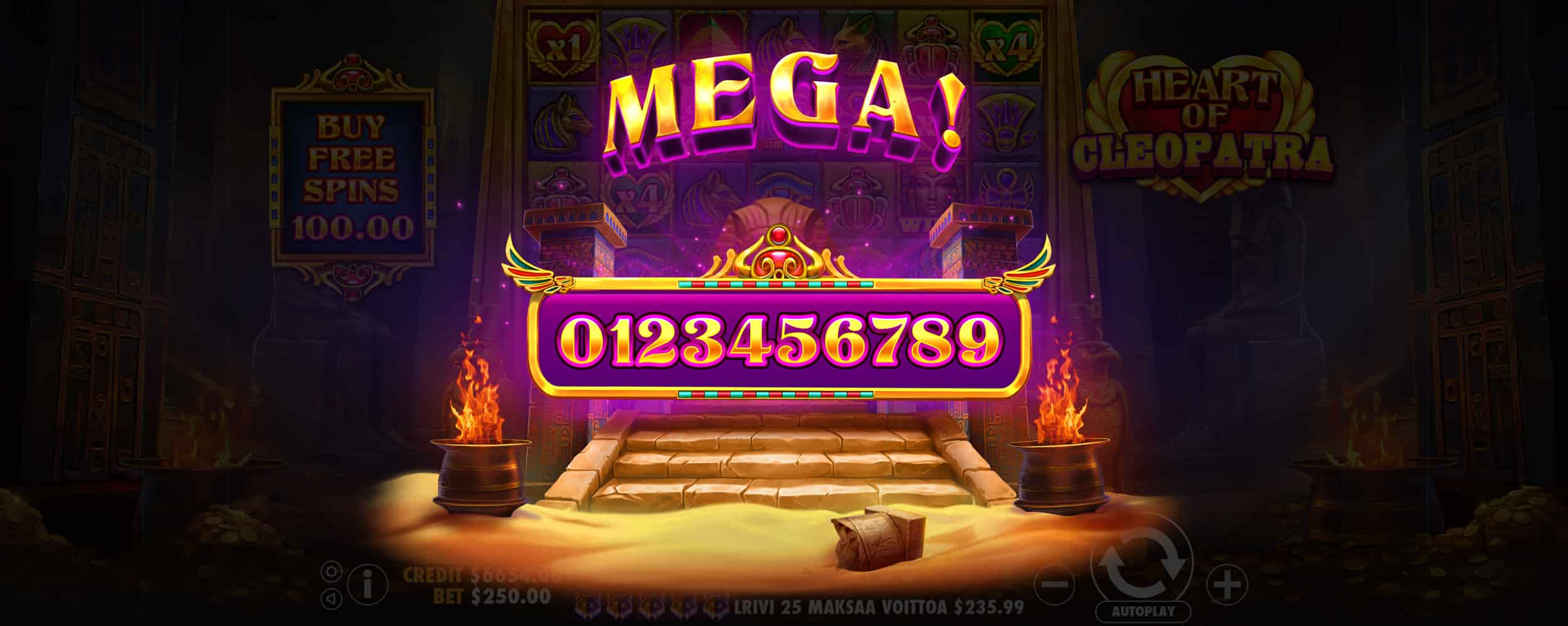 Mega Win Screen - Heart of Cleopatra slot game