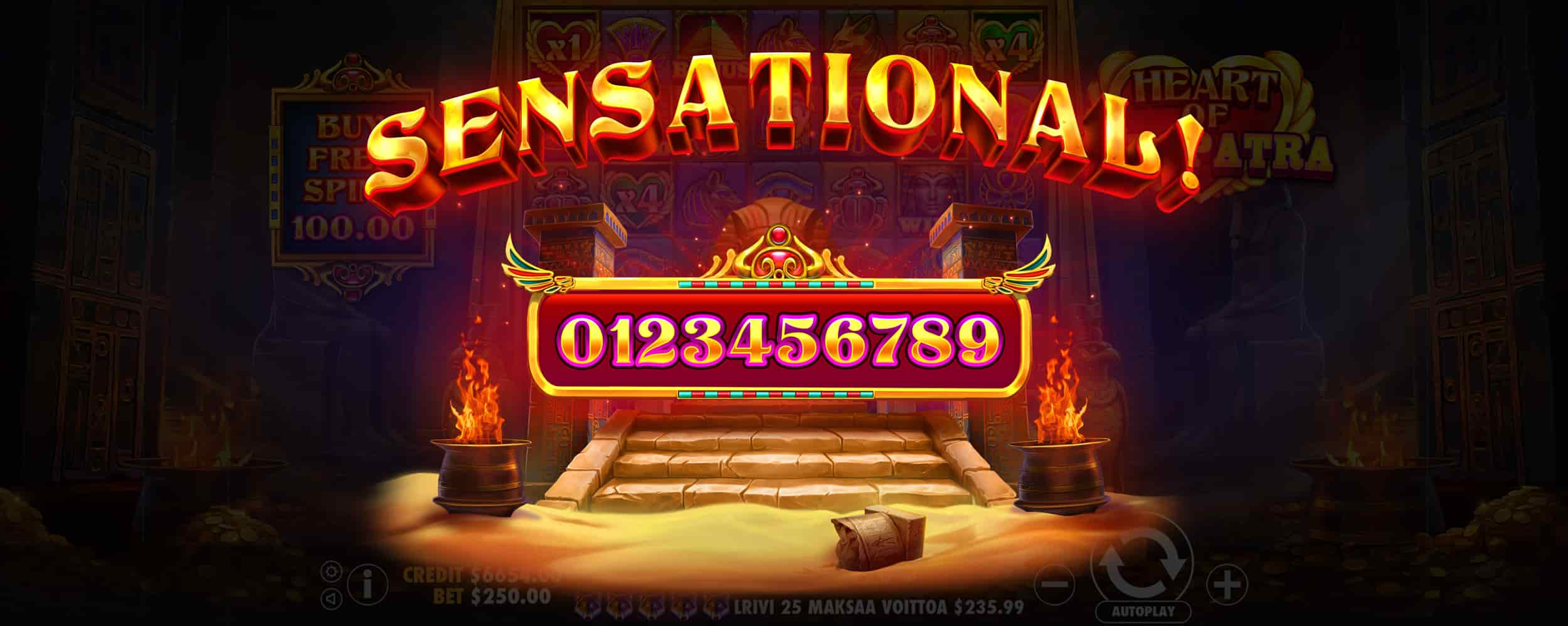 Sensational Win Screen - Heart of Cleopatra slot game