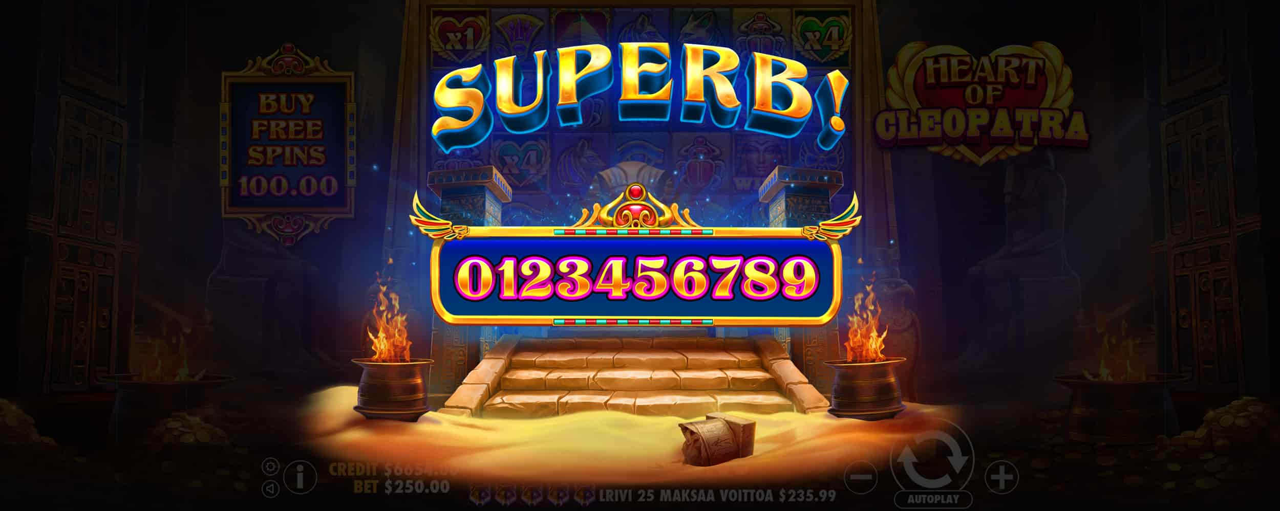 Superb Win Screen - Heart of Cleopatra slot game