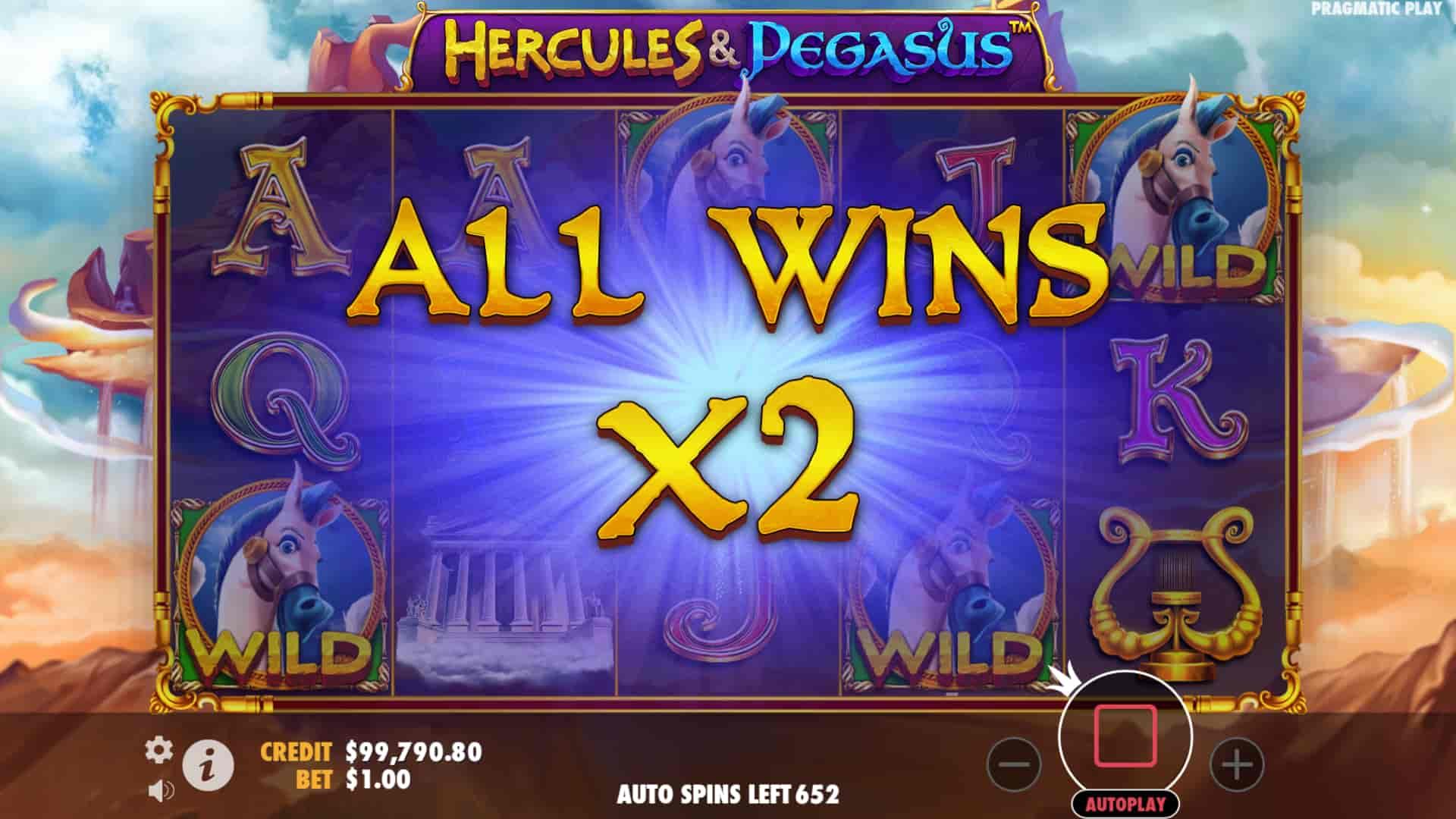 All Wins Screen - Hercules and Pegasus slot game