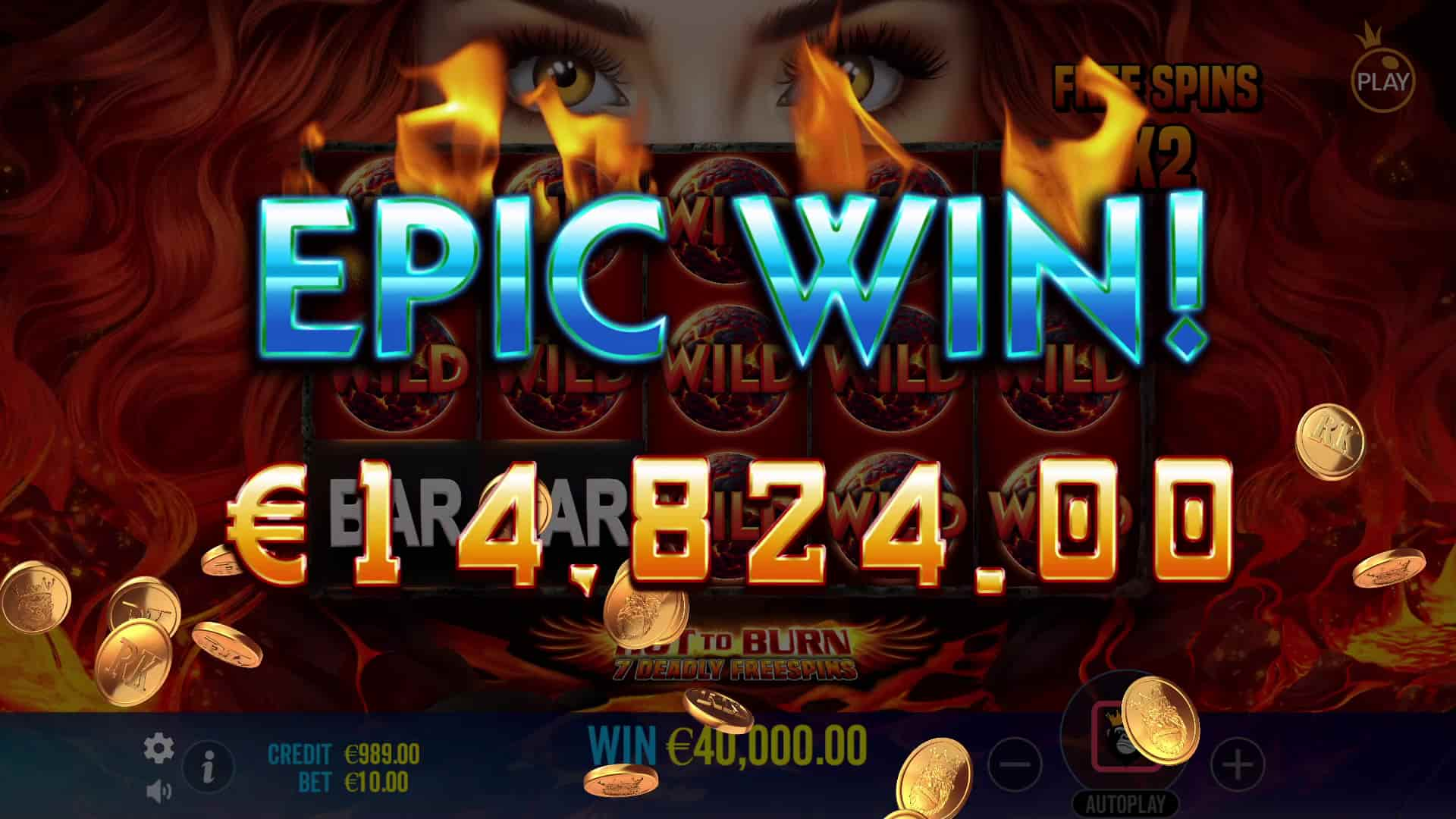 Epic Win Screen - Hot to Burn – 7 Deadly Free Spins slot game