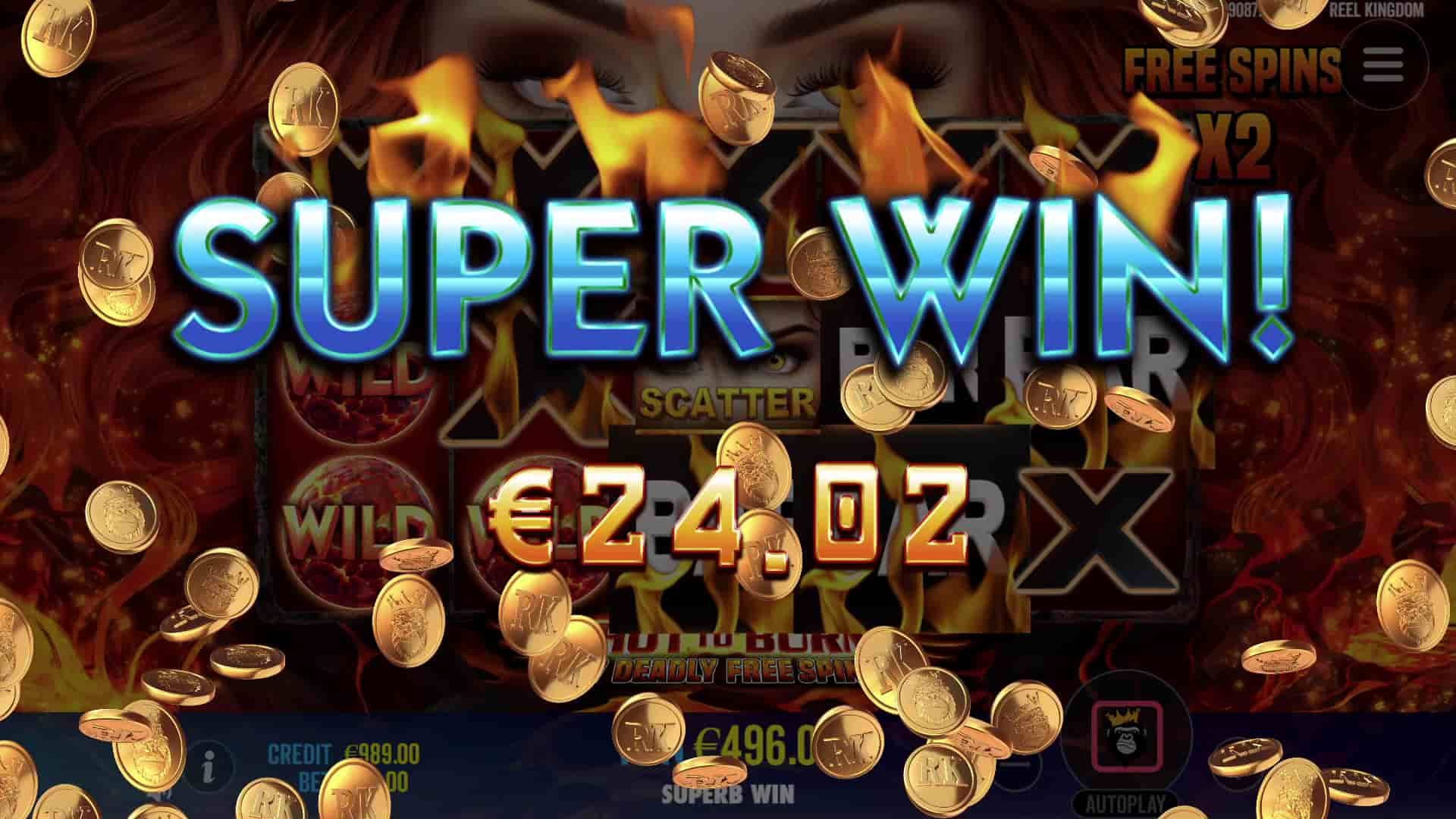 Super Win Screen - Hot to Burn – 7 Deadly Free Spins slot game