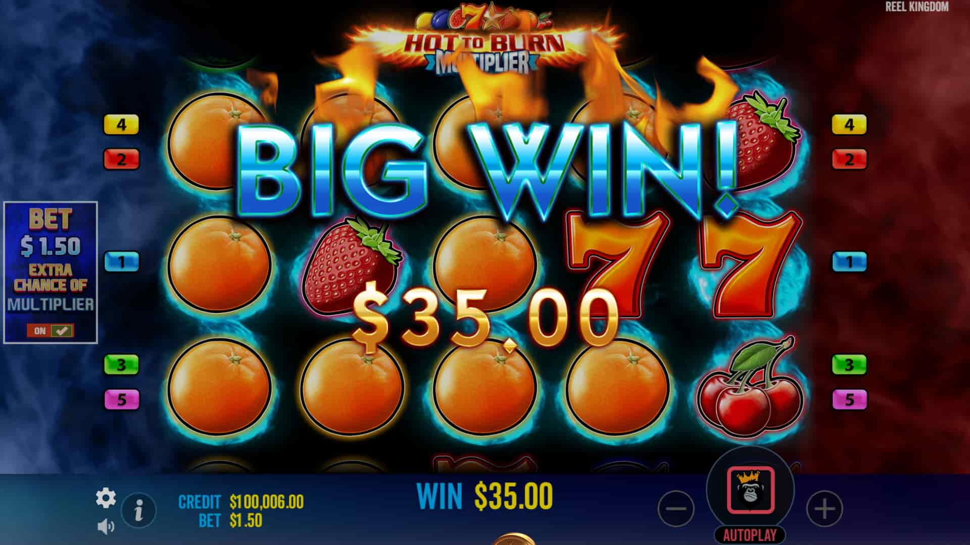 Big Win Screen - Hot to Burn Multiplier slot game