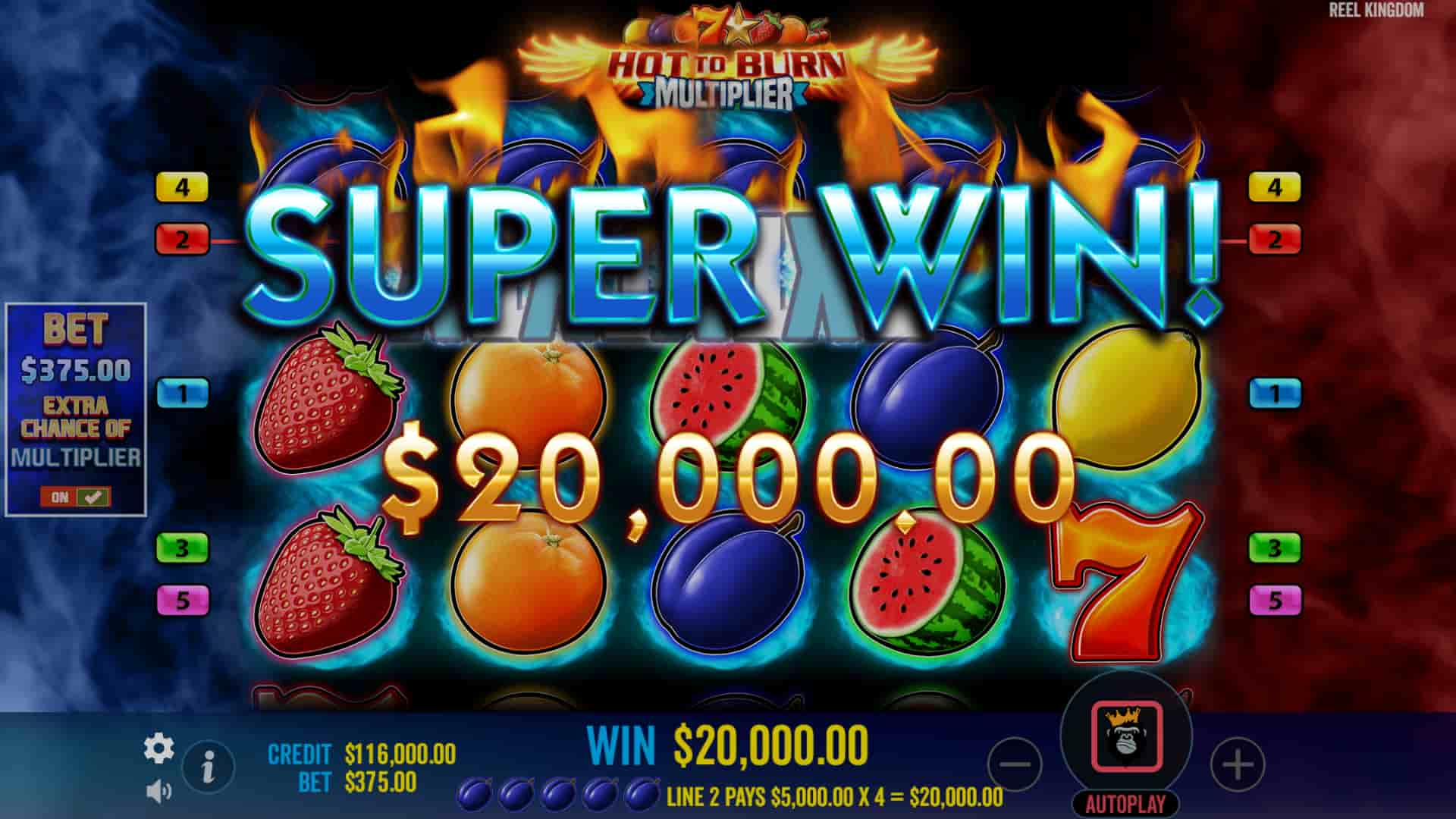 Super Win Screen - Hot to Burn Multiplier slot game