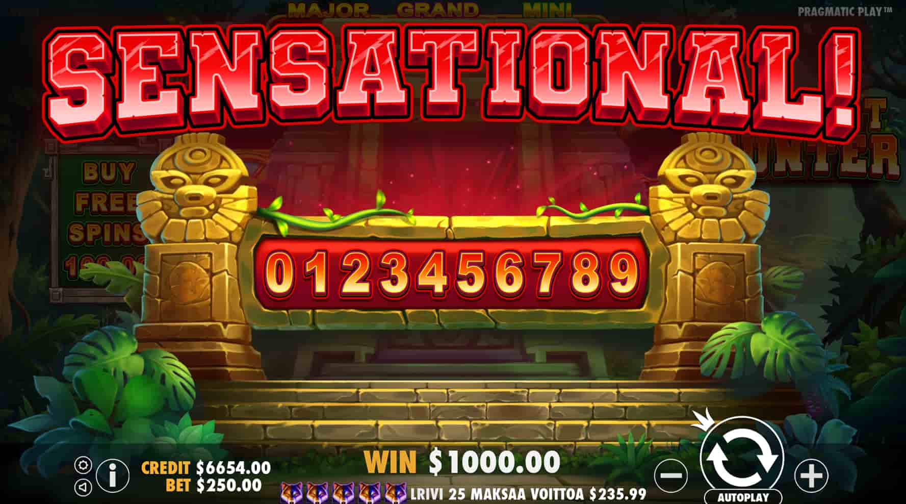 Sensational Win Screen - Jackpot Hunter slot game