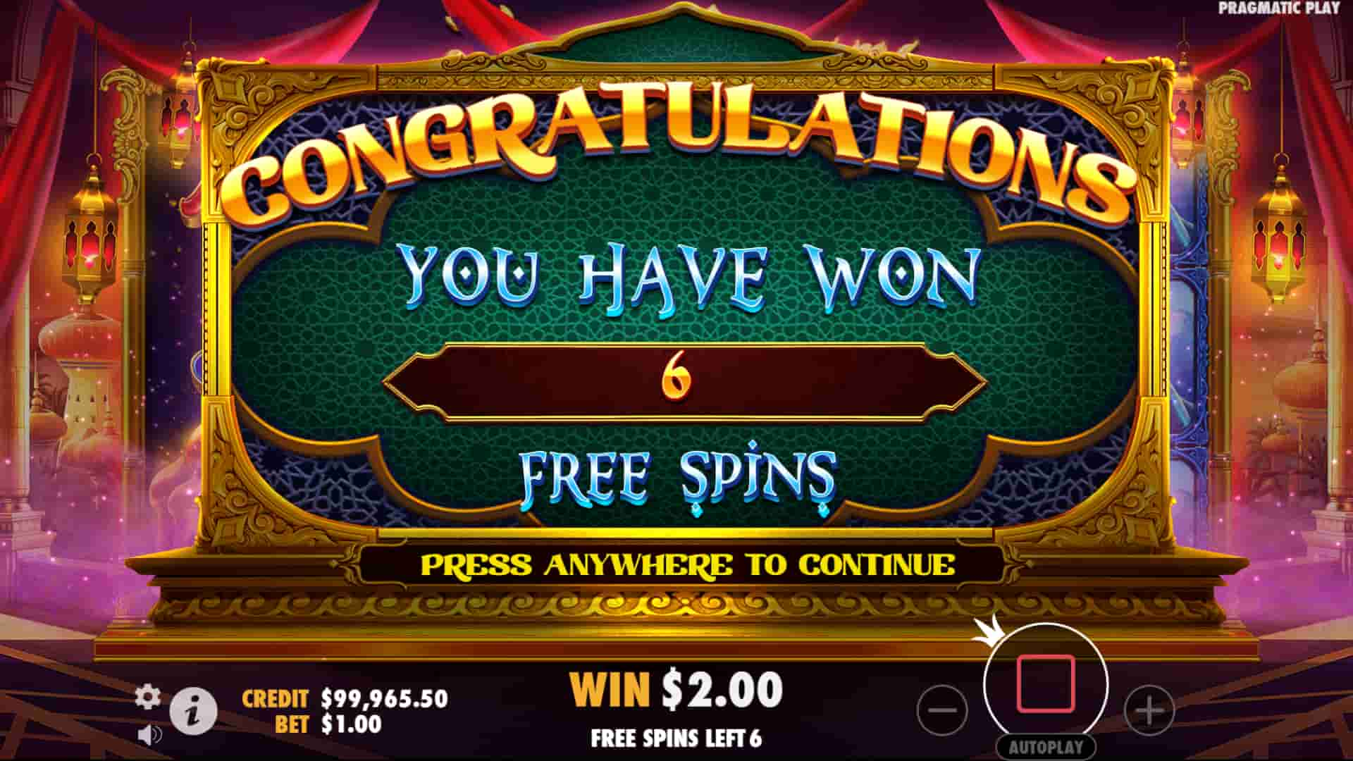 Free Spins Win Screen - Jasmine Dreams slot game