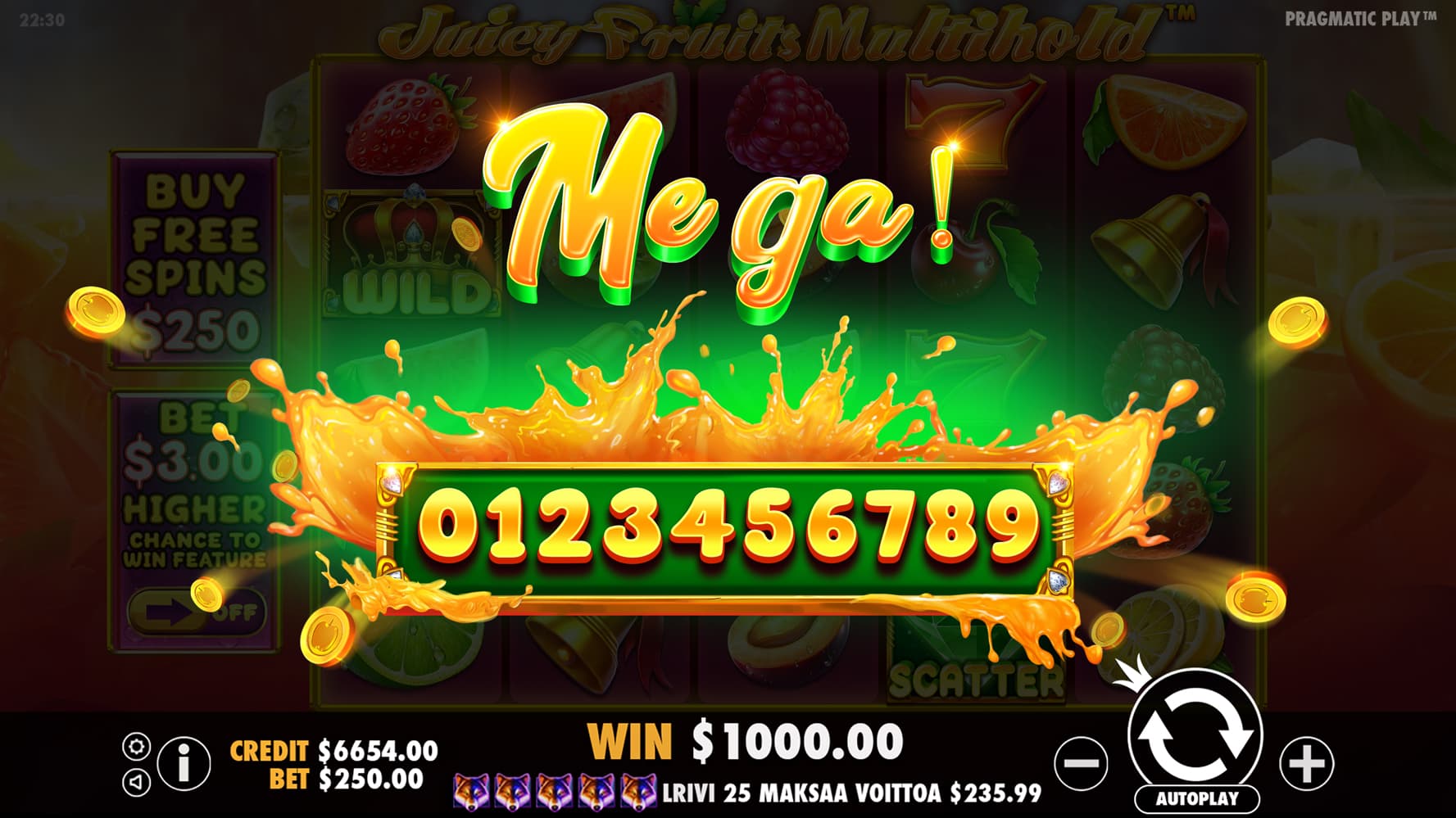 Mega Win Screen - Juicy Fruits Multihold slot game