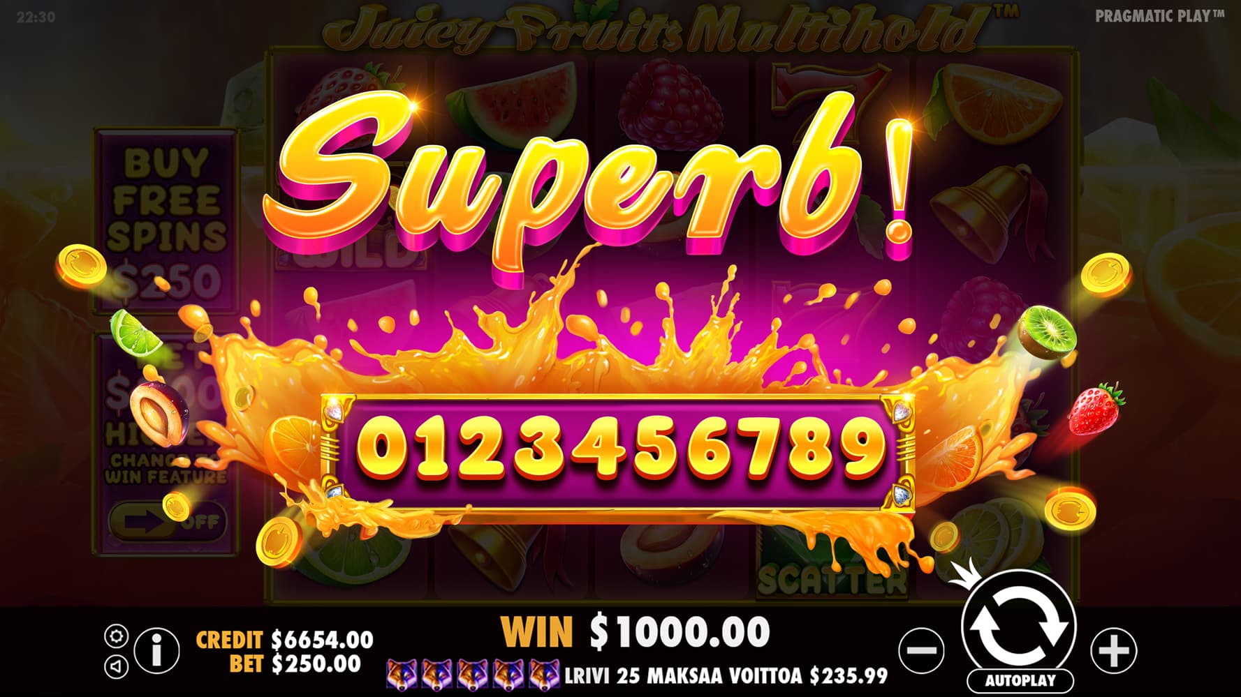 Superb Win Screen - Juicy Fruits Multihold slot game