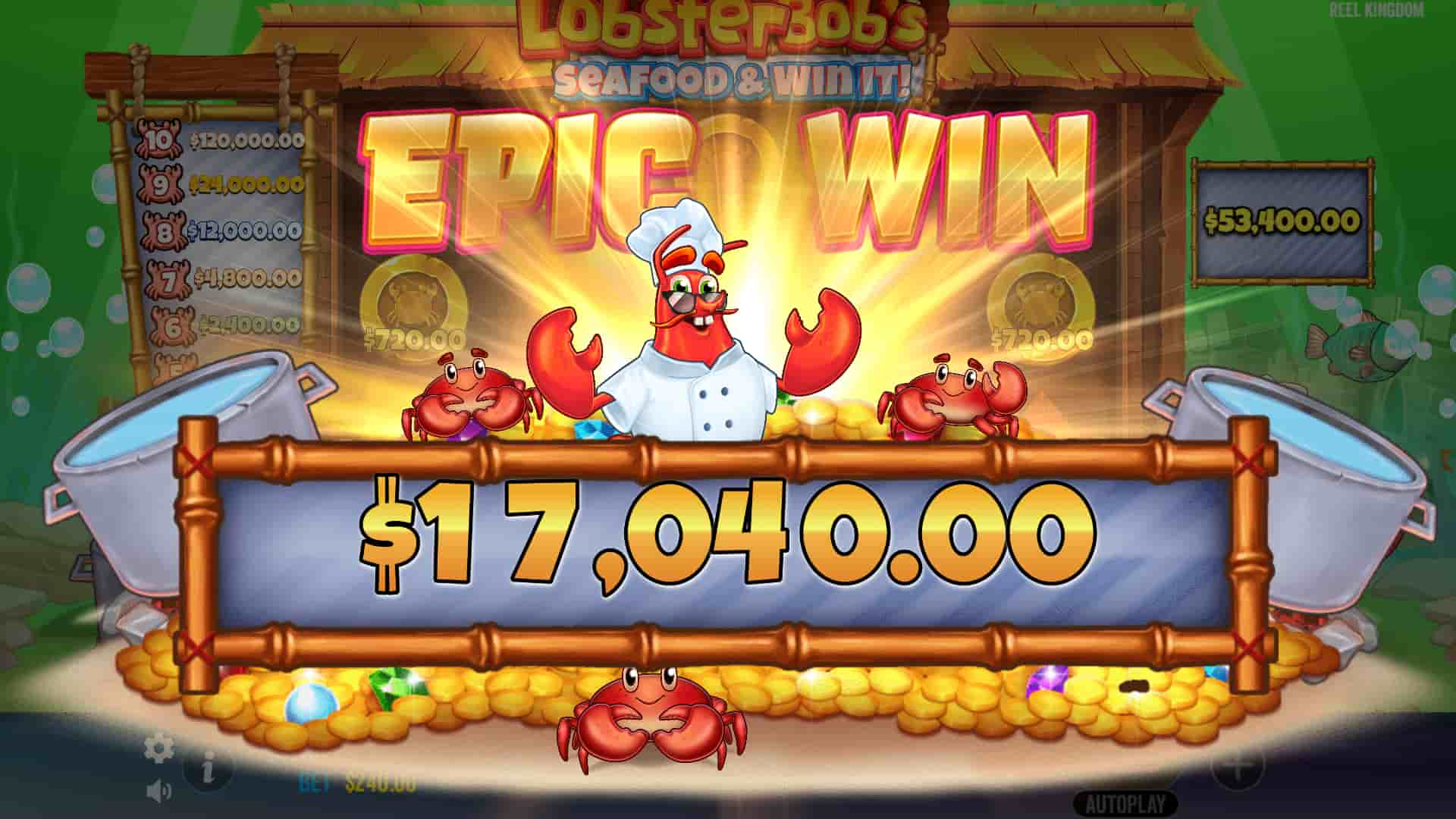 Epic Win Screen - Lobster Bob’s Seafood & Win It slot game