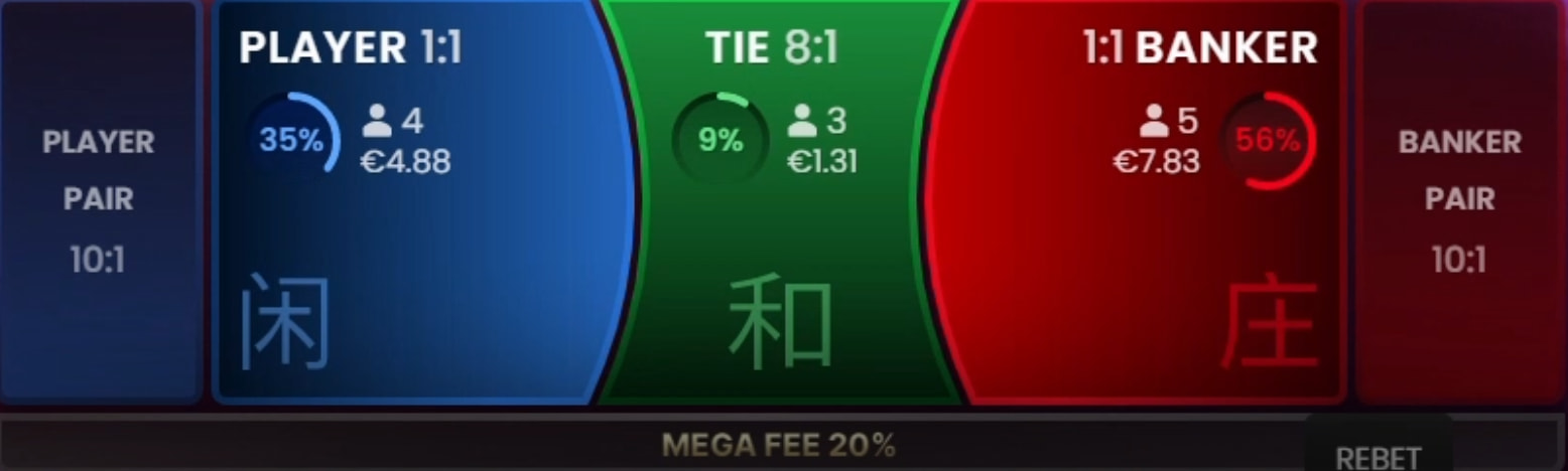 Mega Baccarat Live - Betting Options - Pragmatic Play