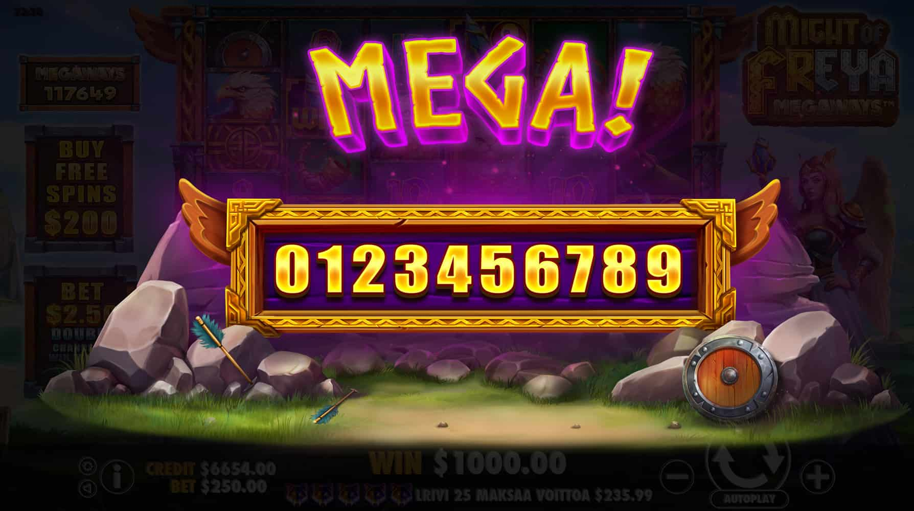 Mega Win Screen - Might of Freya Megaways slot game