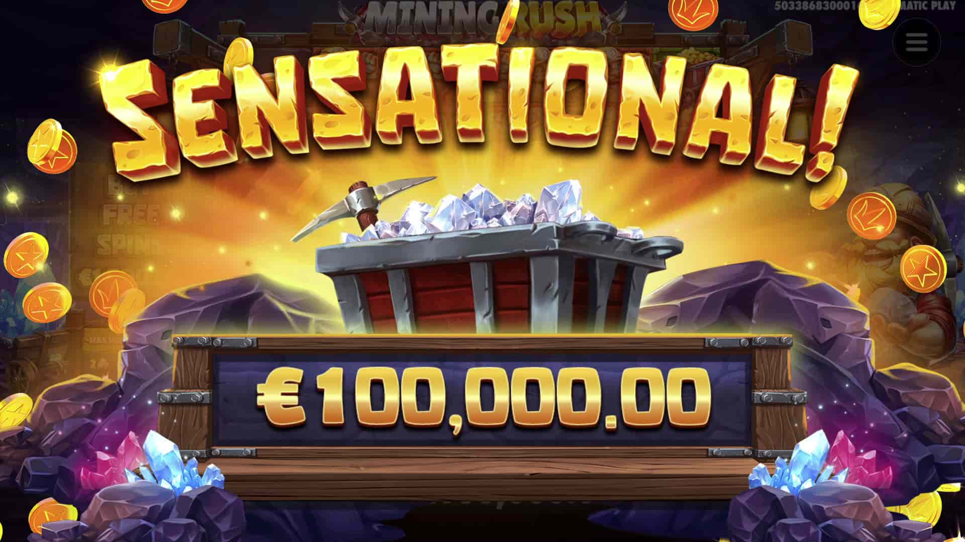 Sensational Win Screen - Mining Rush slot game