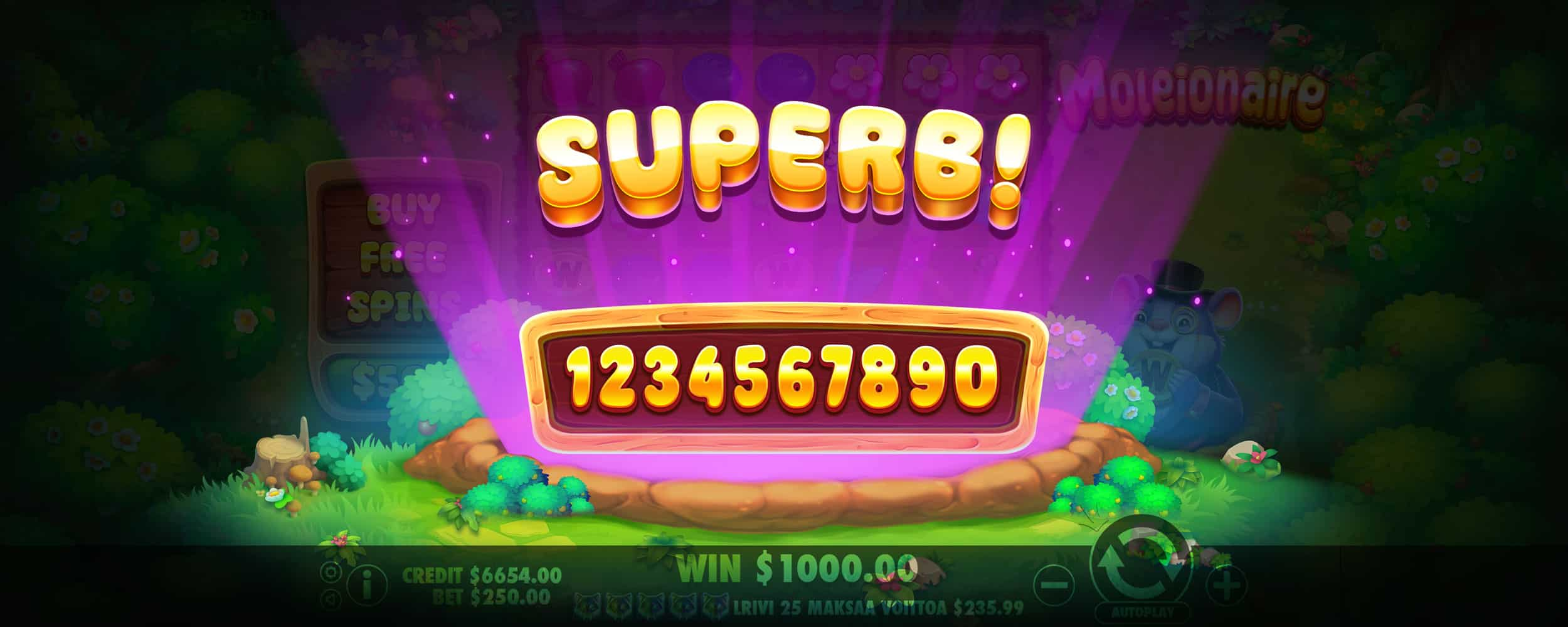 Superb Win Screen - Moleionaire slot game