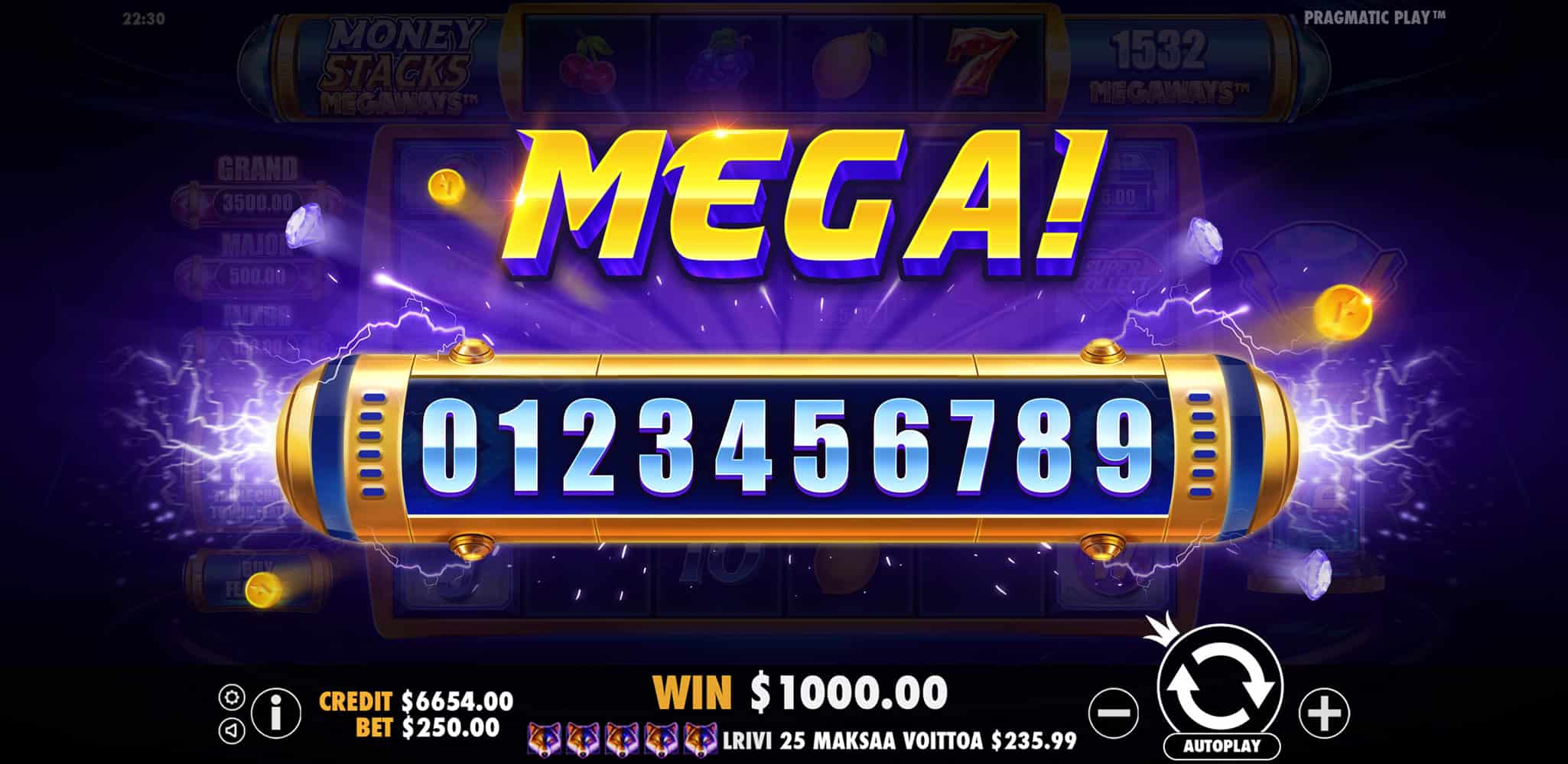 Mega Win Screen - Money Stacks Megaways slot game