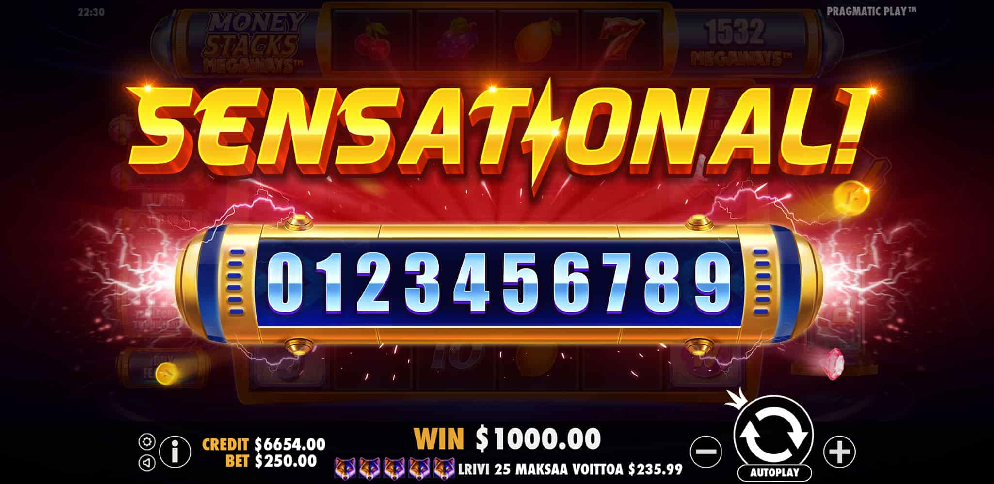 Sensational Win Screen - Money Stacks Megaways slot game